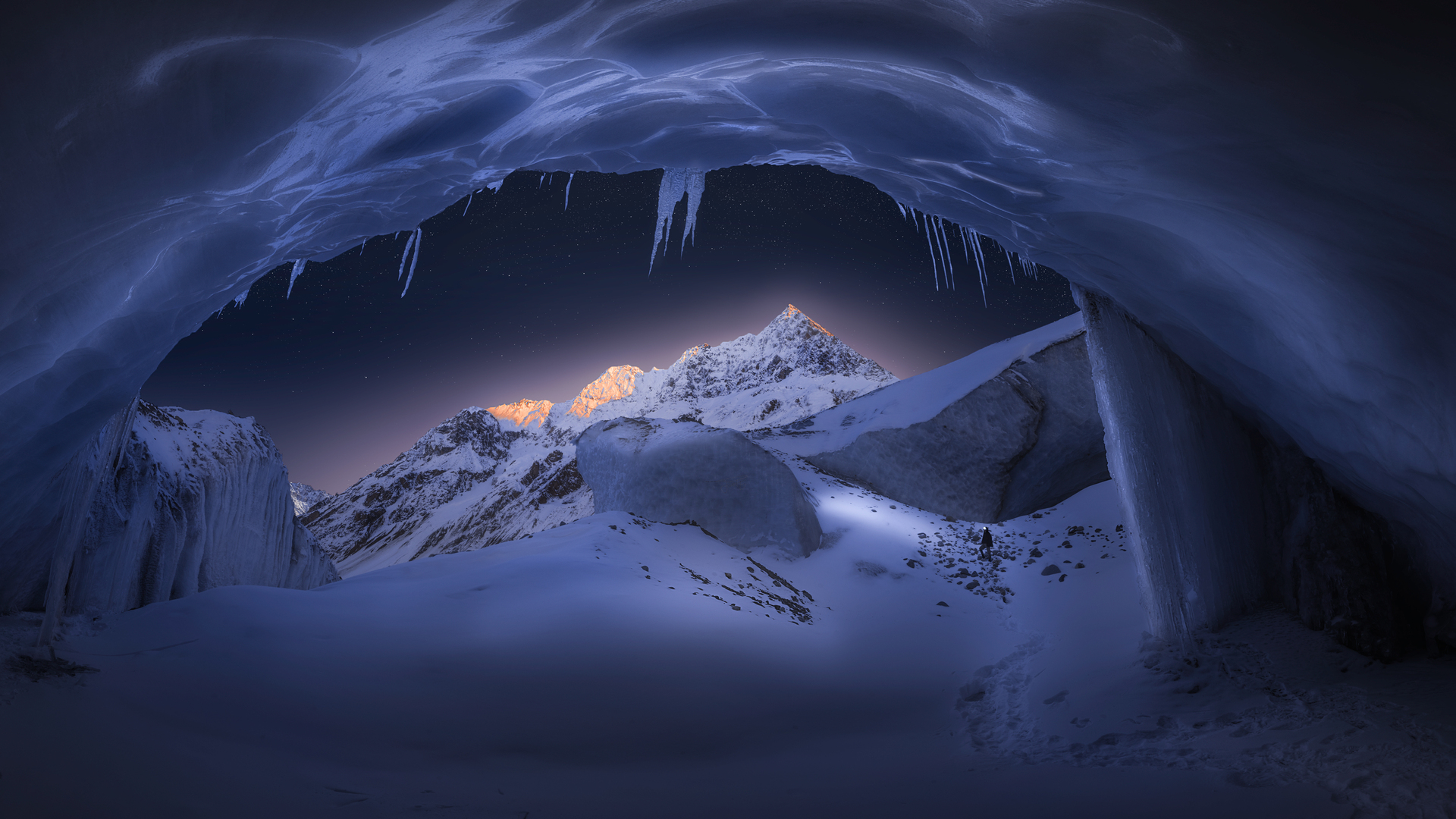 高清雪峰 西藏 风景 山脉 山口 自然 洞穴 雪 冰 冰柱 桌面壁纸 3840×2160