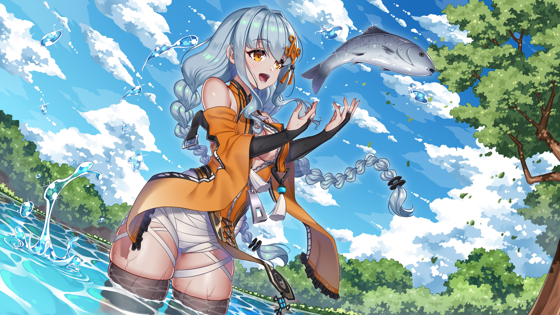动漫女孩 高袜子 荒野 壁纸 3840×2160