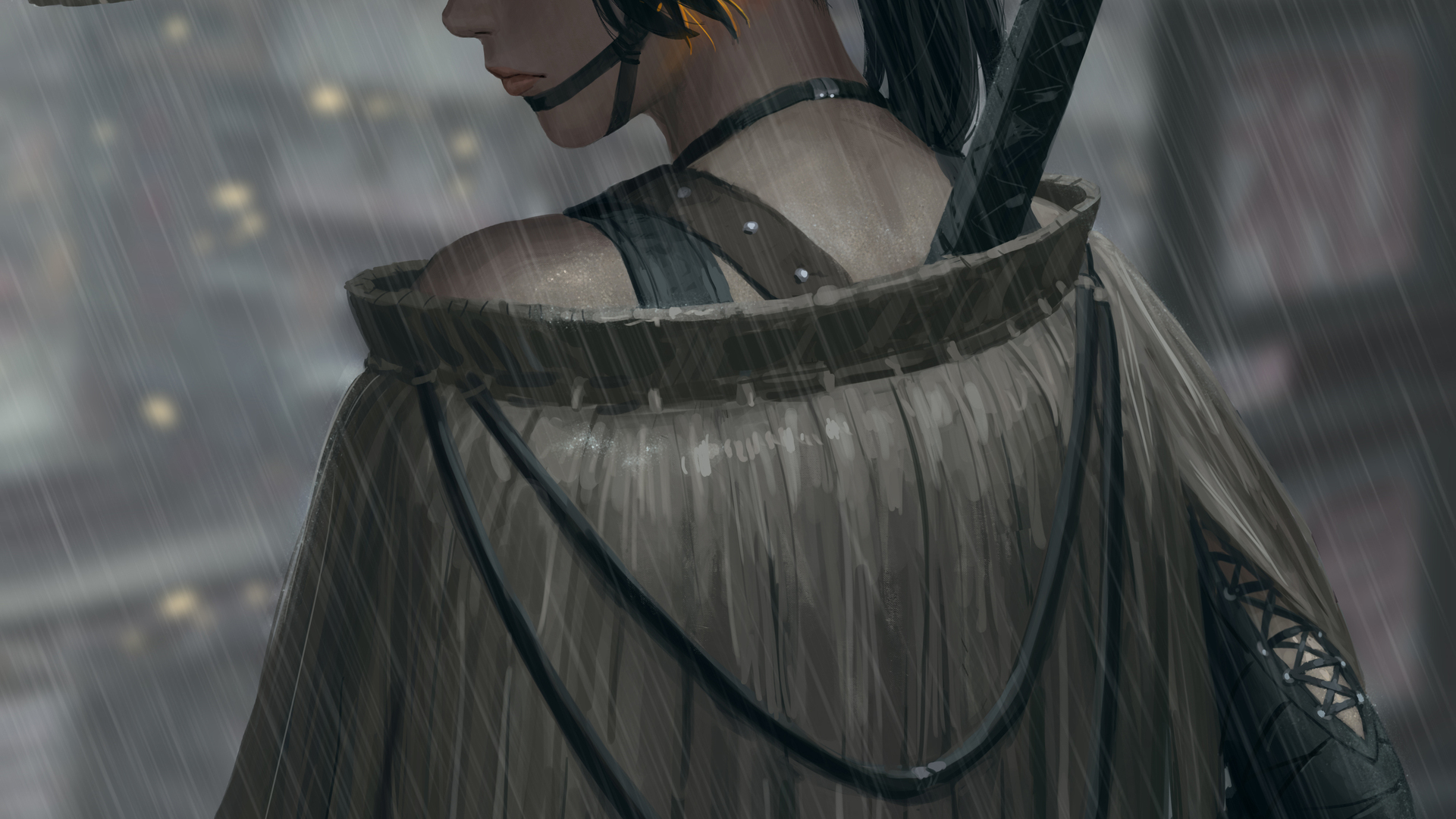 原创人物 女人 虚构角色 幻想女孩 雨中女武士 4K高清壁纸 3840×2160