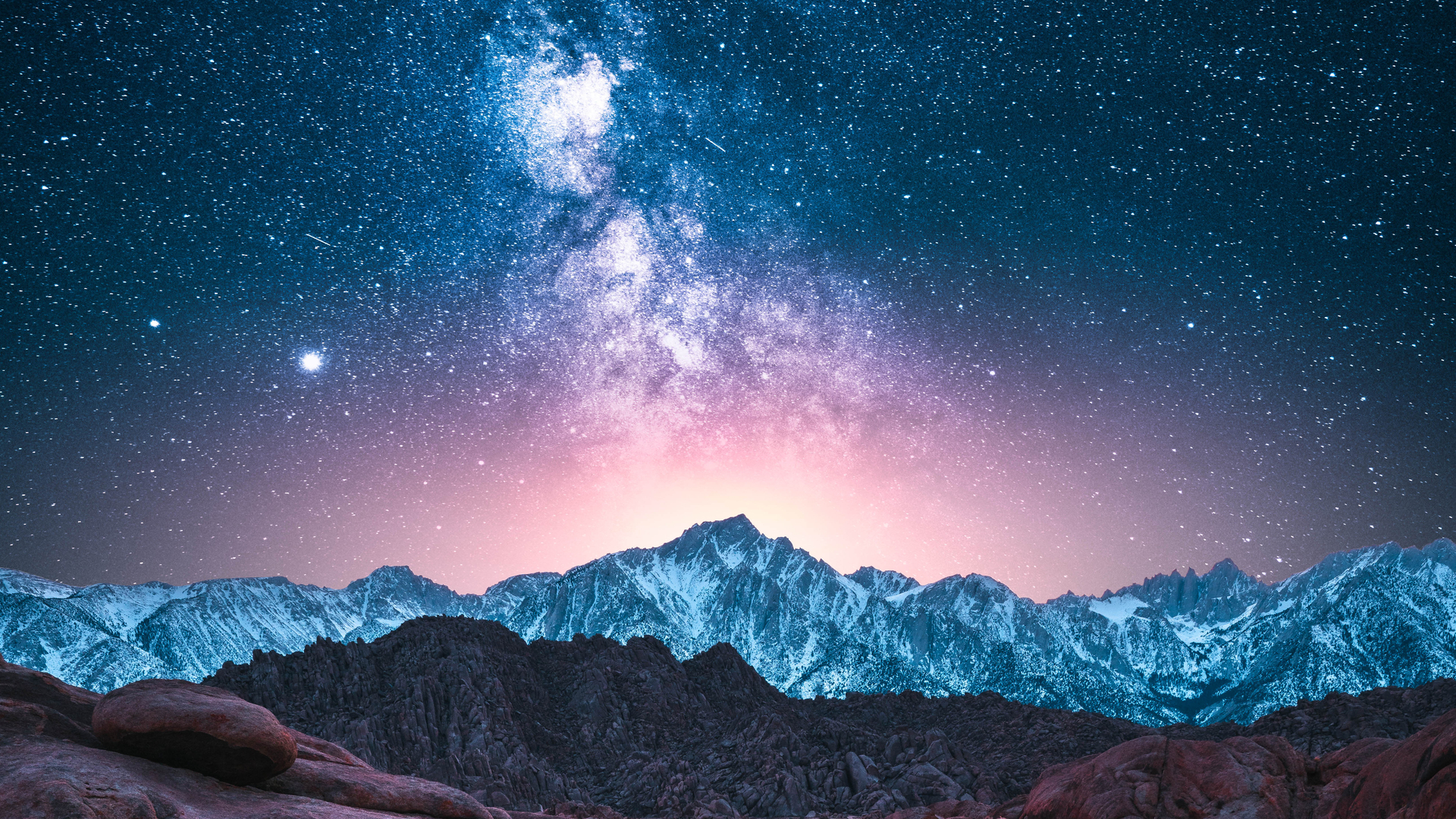 绝美摄影 风景 山 自然 雪 日落 星星 繁星点点的夜晚 4K壁纸 3840×2160