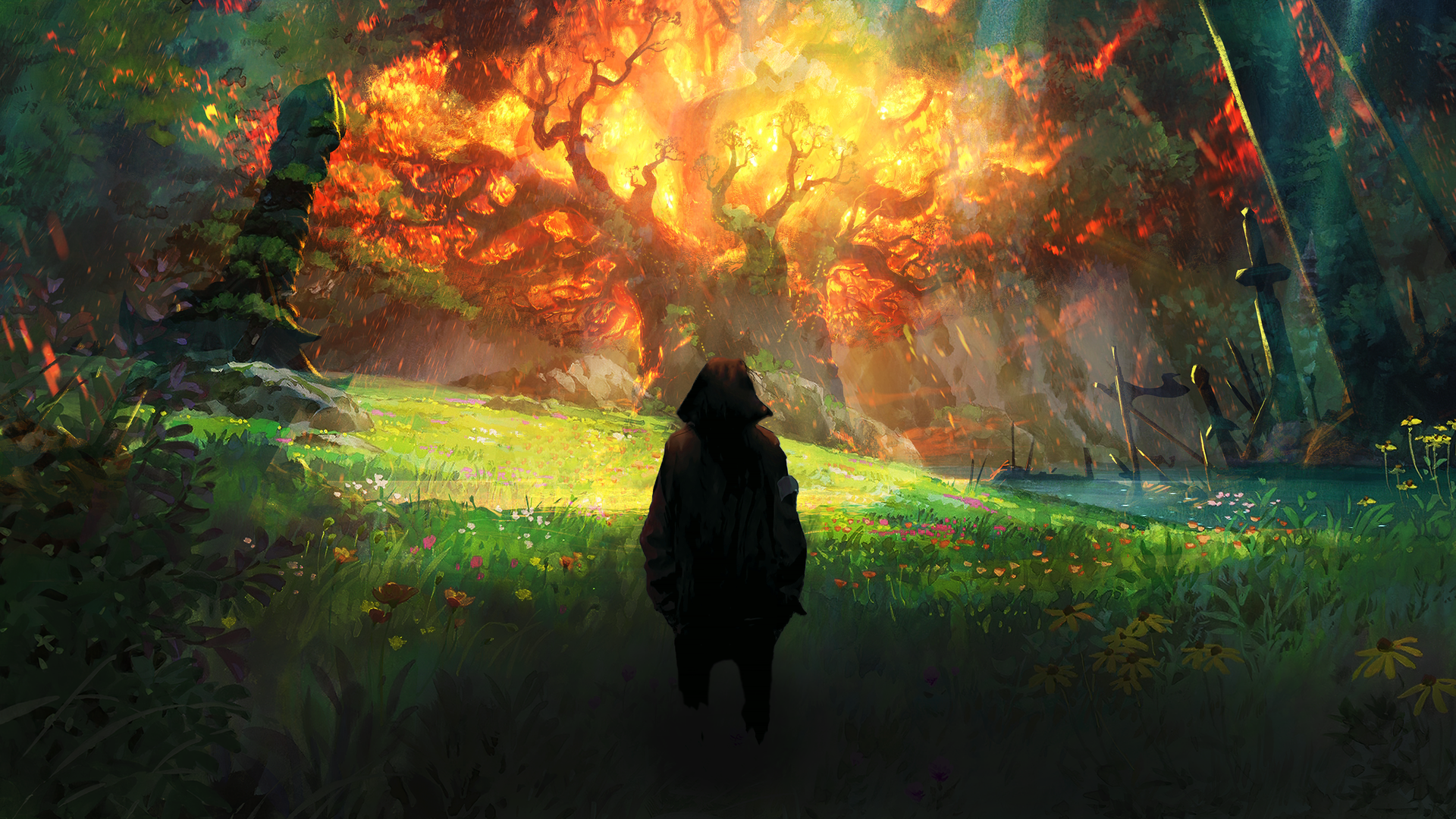 经典树木 自然 AI艺术 皮影 风景 魔幻主义色彩 壁纸 3840×2160