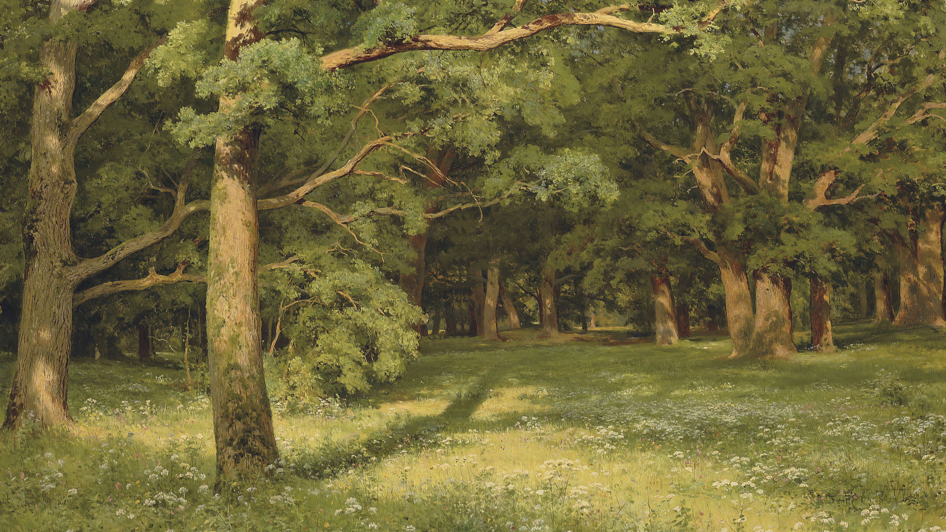 高清绘画 森林 树木 草地 自然 户外 壁纸 3840×2160
