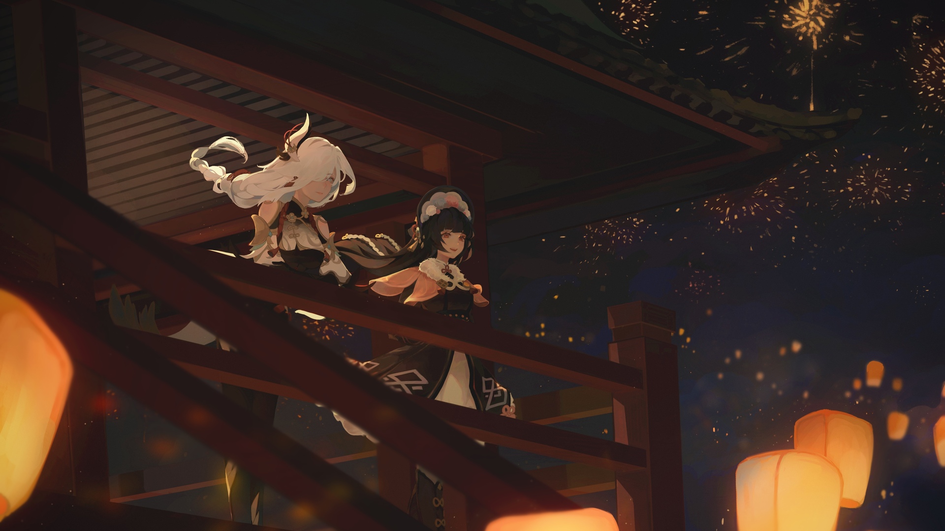 绝美原神 深和 动漫女孩 烟花盛开 壁纸 3840×2160