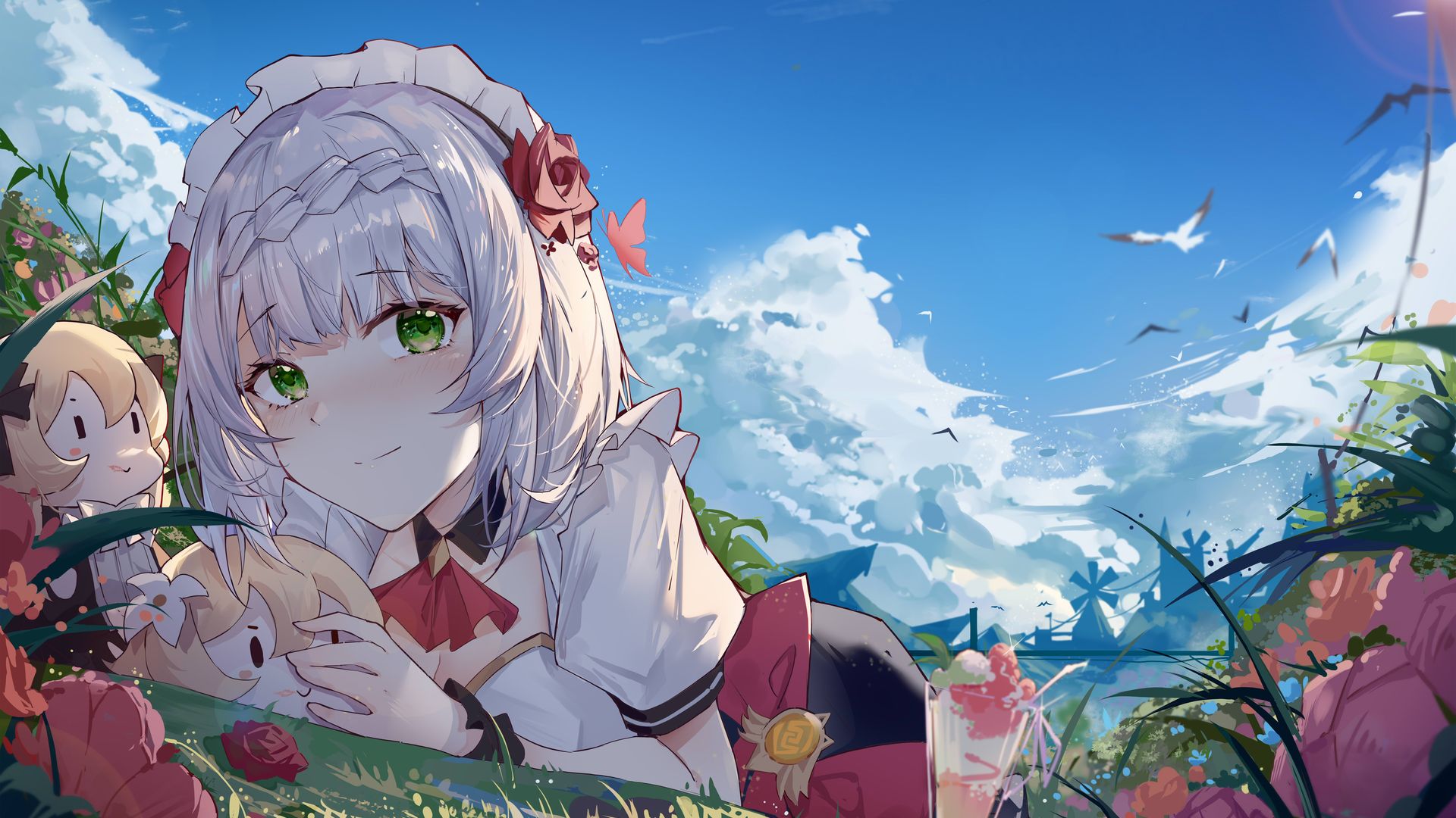 唯美雅珠 动漫女孩 天空 云 诺埃尔 原神 高清壁纸 3840×2160