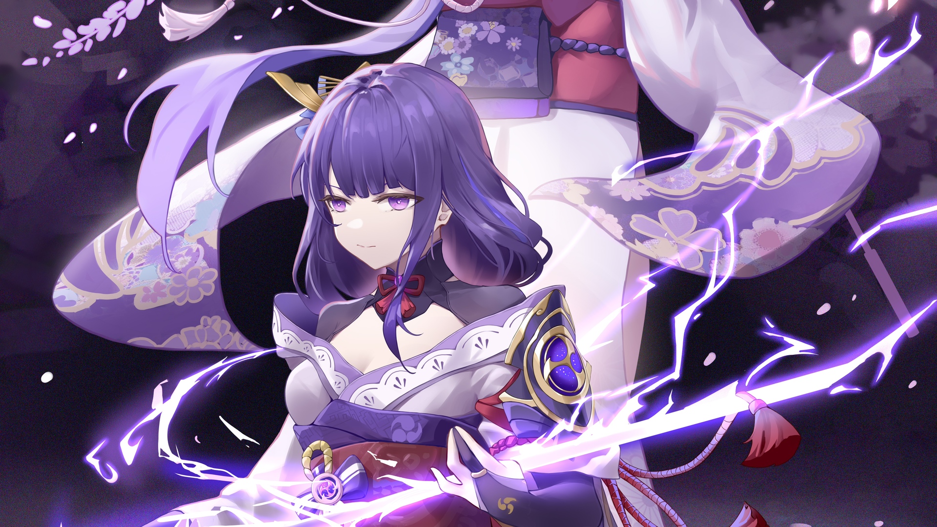 热门原神 雷登幕府紫色眼睛 服装 伞 剑 高清壁纸 3840×2160