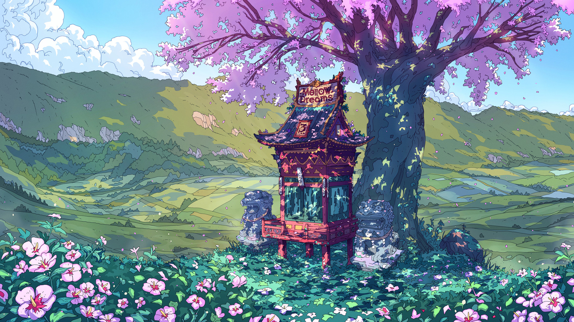 克里斯蒂安·贝纳维德斯 AI艺术 奇幻艺术 云 树 花 神殿 山 自然 风景 4K高清壁纸 3840×2160