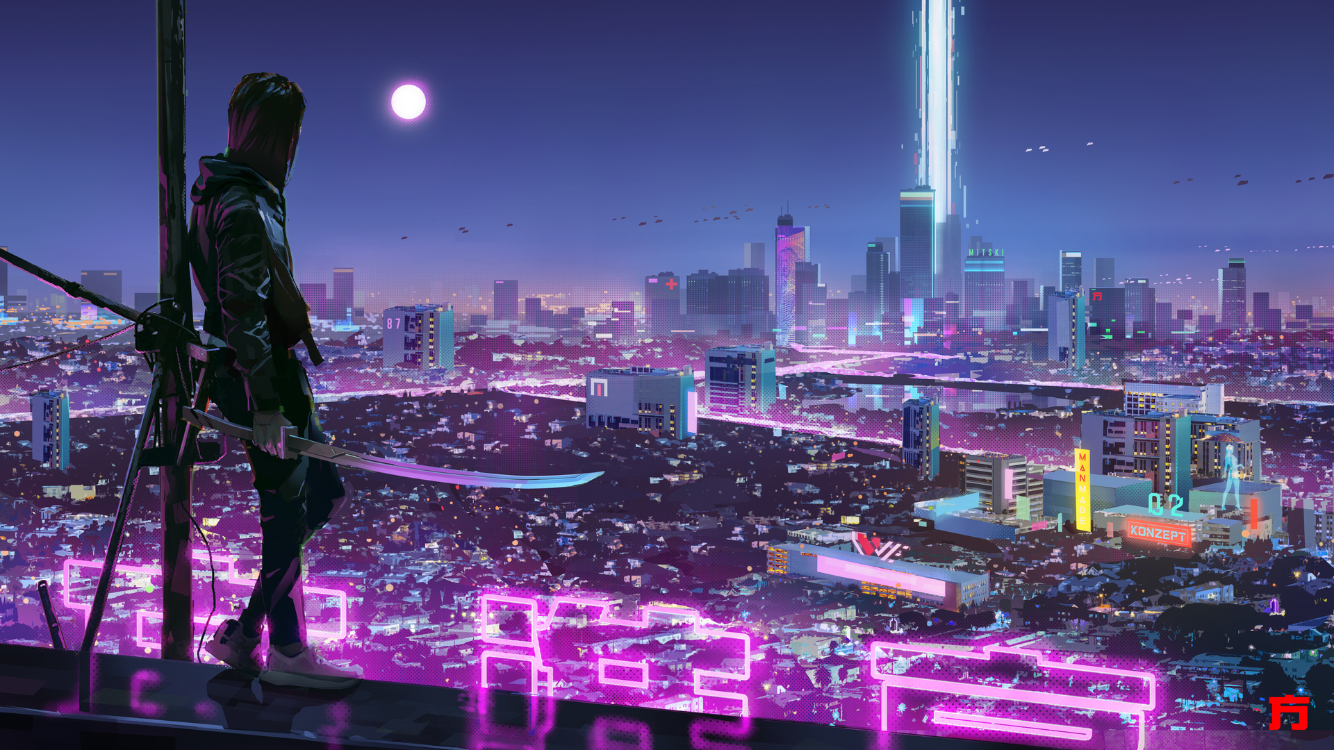 超清剑 赛博朋克 霓虹灯 城市 夜晚 未来主义 壁纸 3840×2160