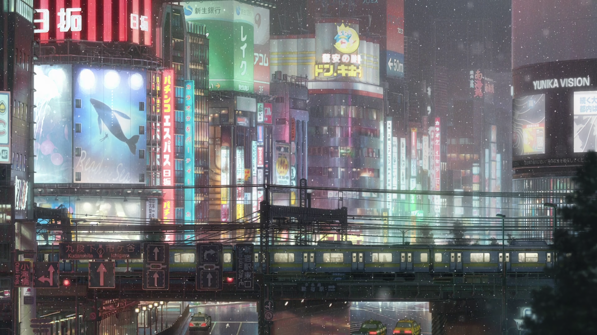 绝美动漫 城市 二次元 雨中城市 夜下建筑 桌面壁纸 3840×2160