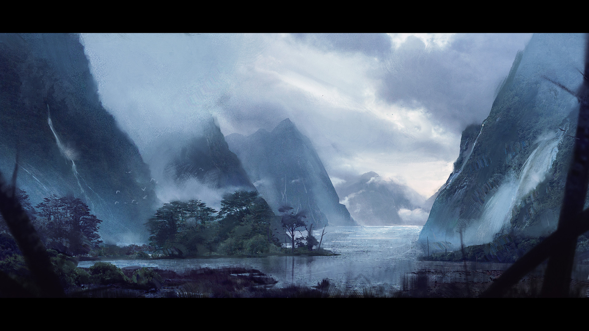 高清白色山脉 湖泊 数字绘画 AI艺术 风景 山脉 薄雾 壁纸 3840×2160
