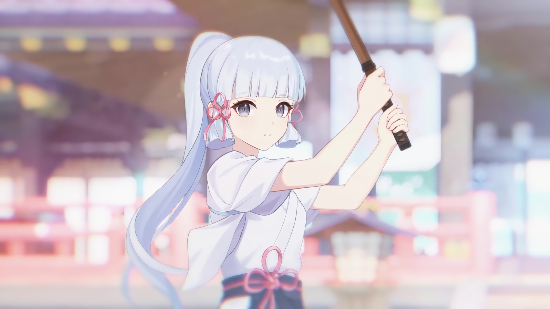 精选马尾辫 长发 蓝眼睛 动漫女孩 原神 模糊的背景 手机壁纸 3840×2160