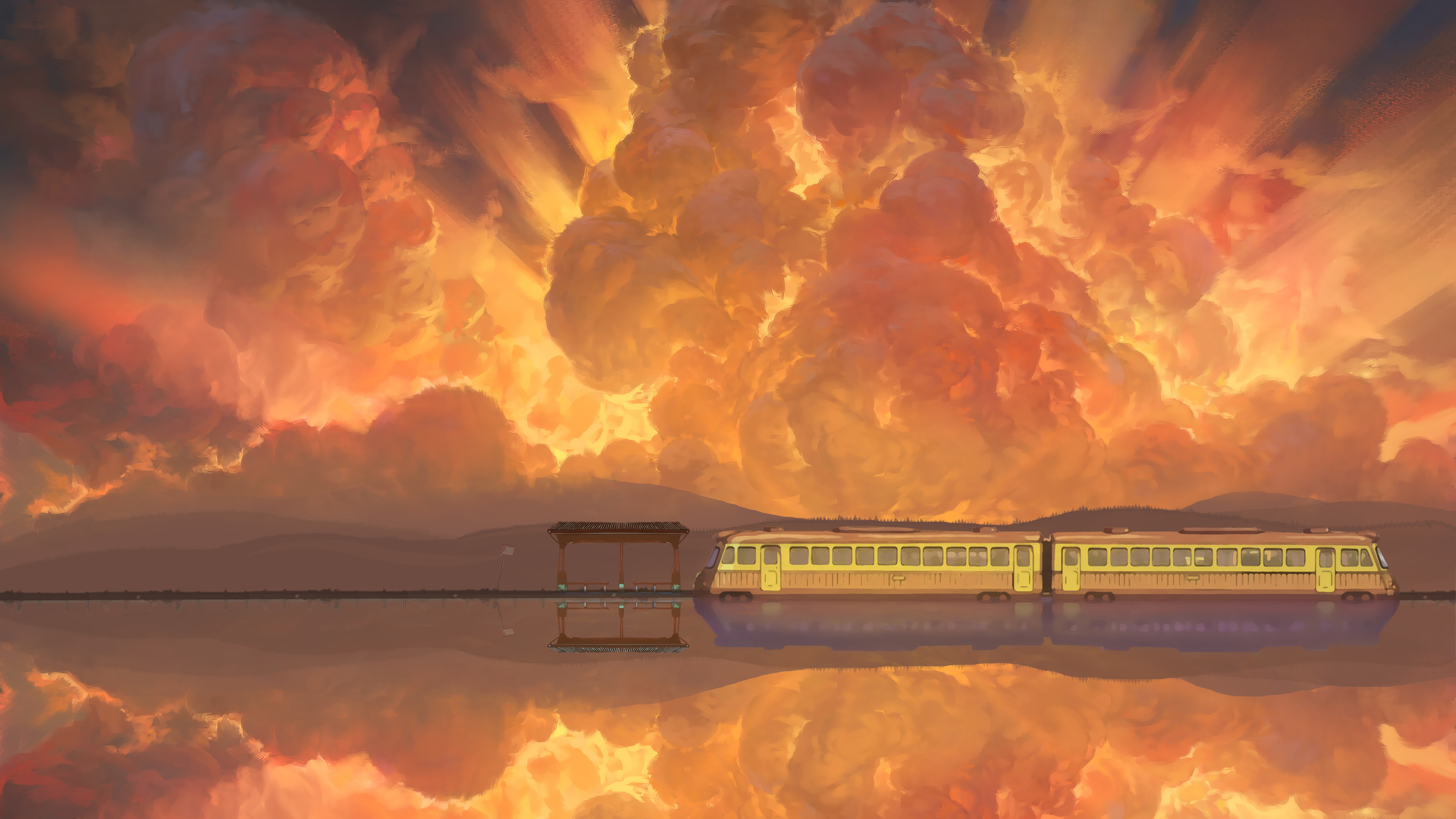 超清千与千寻 火车 风景 动漫 绘画 桌面壁纸 6000×3523
