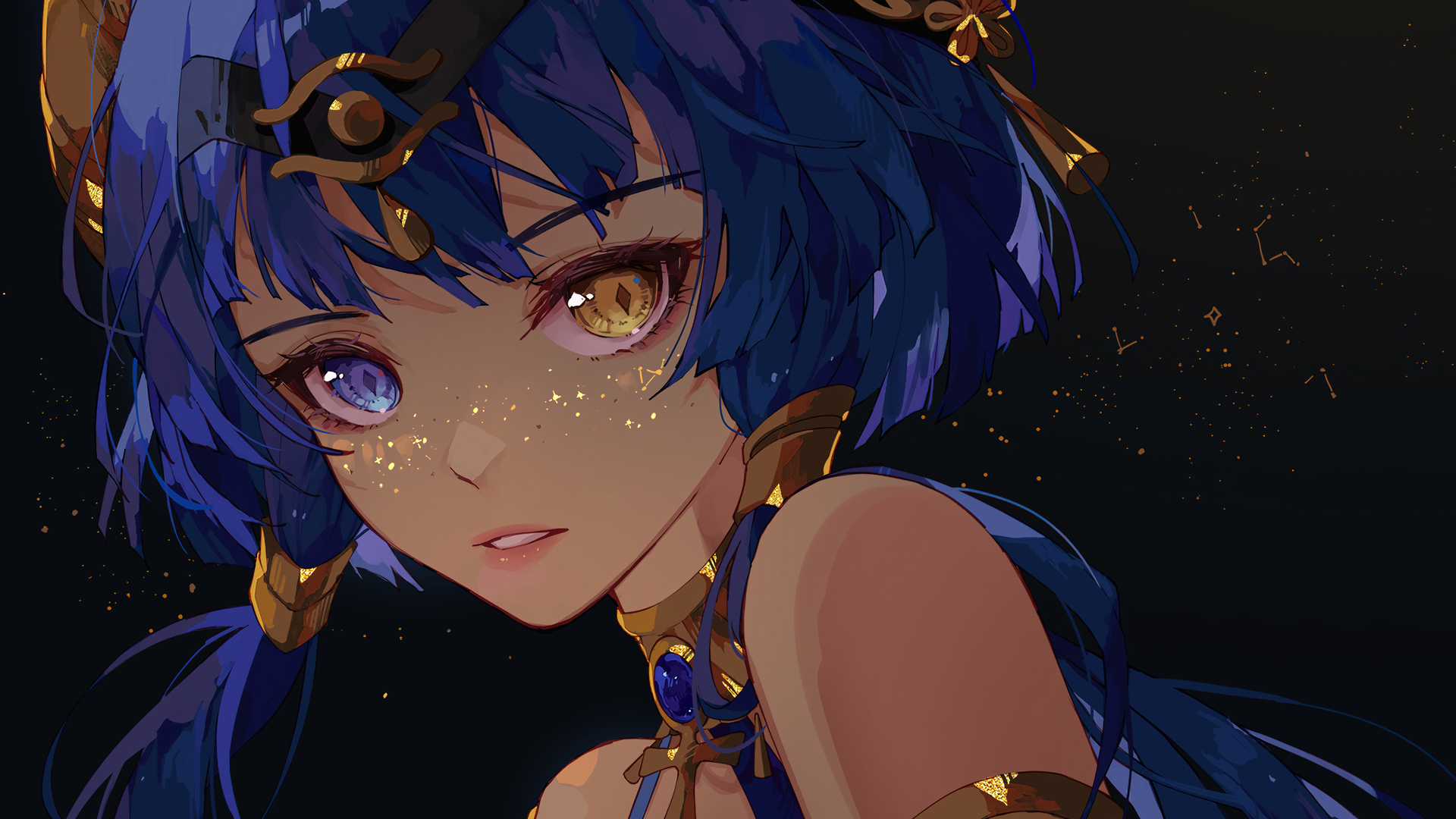 唯美蓝头发 动漫女孩 原神 坎迪斯 异瞳 手机壁纸 3840×2160