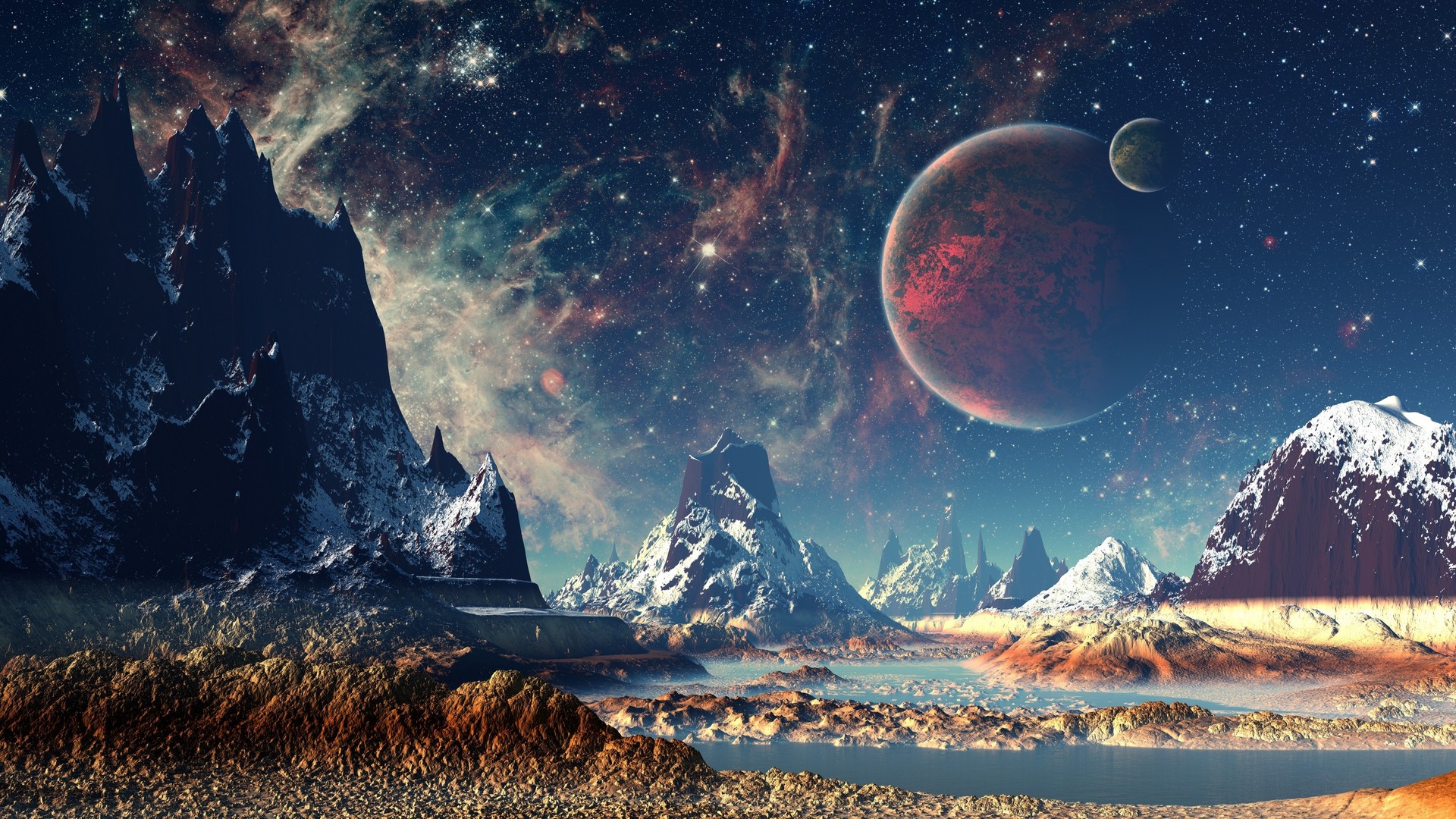 热门星星 行星 空间 山脉 AI艺术 天空 风景 自然 高清壁纸 3840×2160