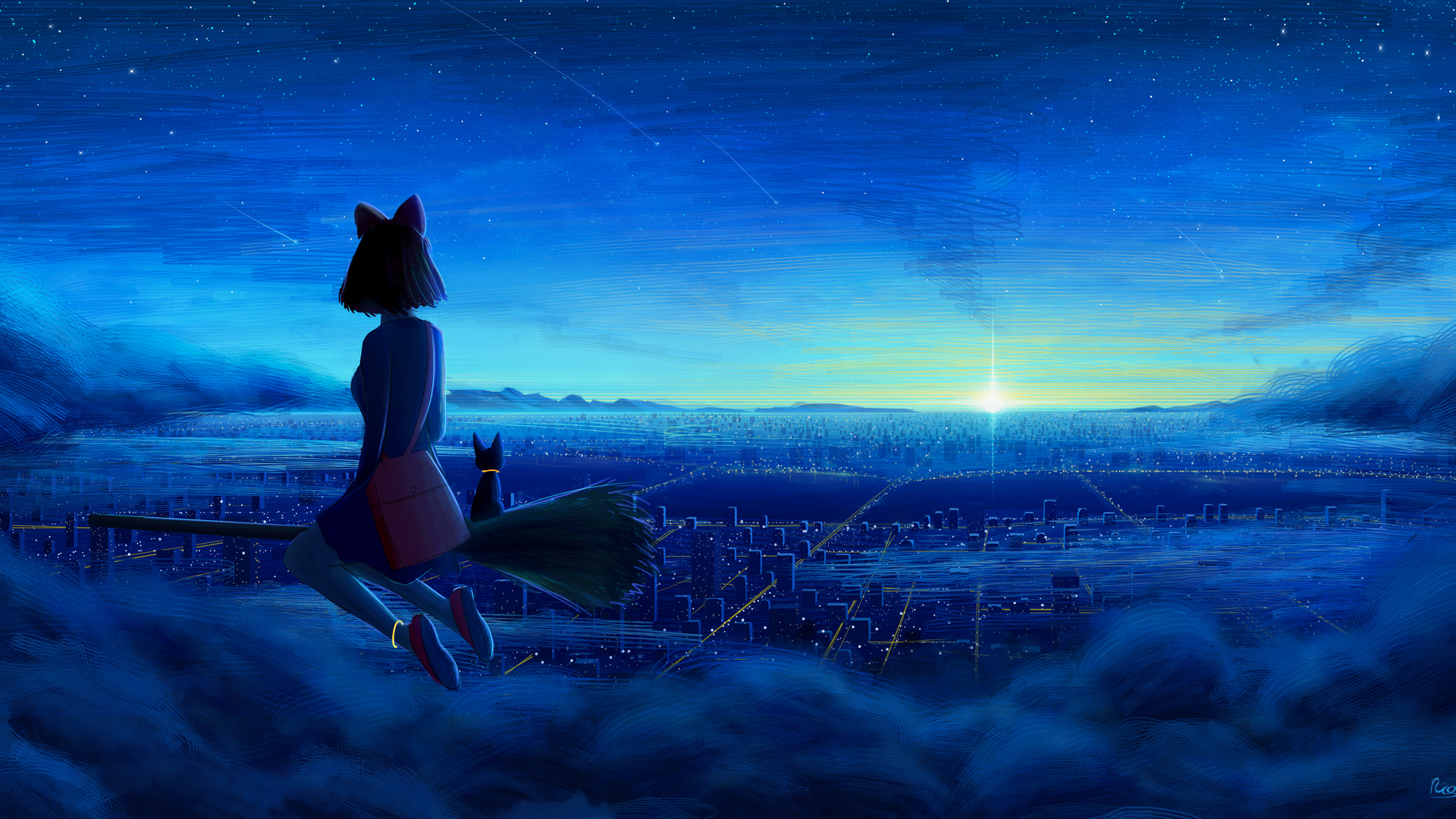 精选幻想女孩 黄昏 黑暗 云 动漫女孩 夜晚 壁纸 3840×2160