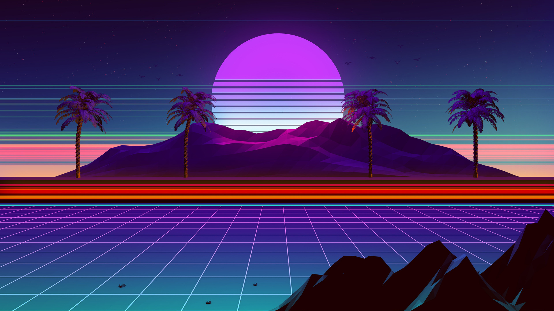 经典图片 插图 风景 自然 树木 线条 霓虹灯 壁纸 3840×2160