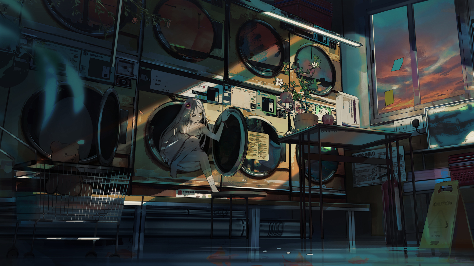 超清原创角色 动漫 动漫女孩 洗衣机 高清壁纸 3840×2160
