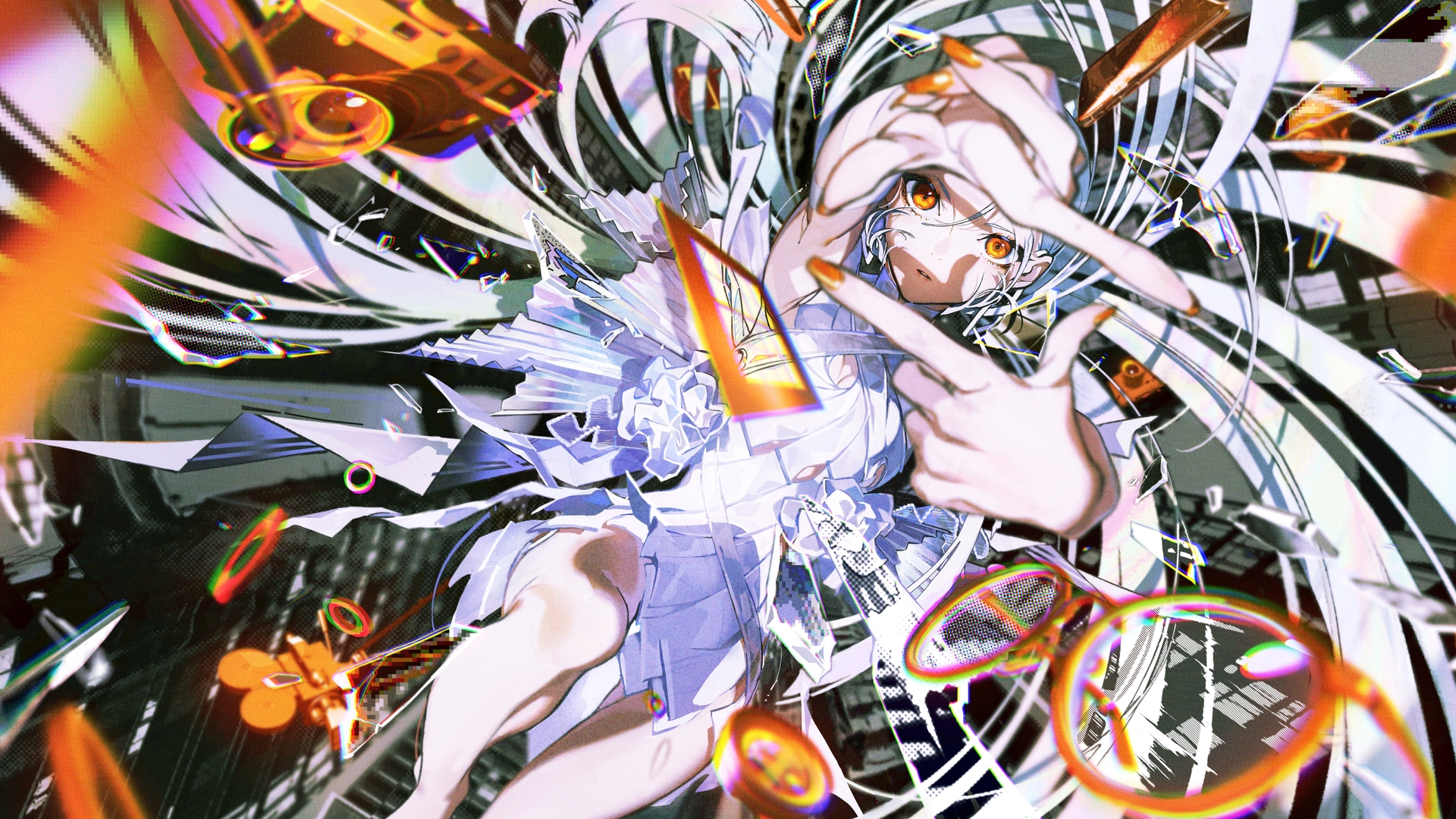 热门多色 黄色眼睛 黄色指甲 相机 眼镜 二次元 高清壁纸 3840×2160