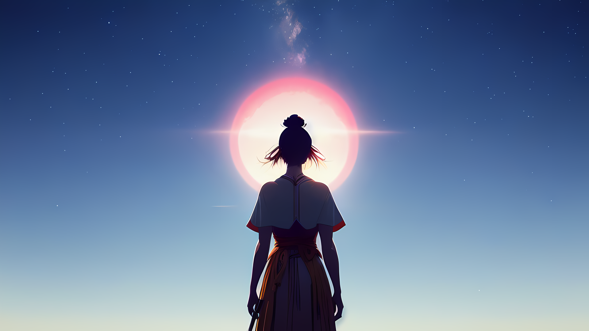动漫女孩 稳定扩散 艺术 太阳 简单背景 壁纸 3840×2160