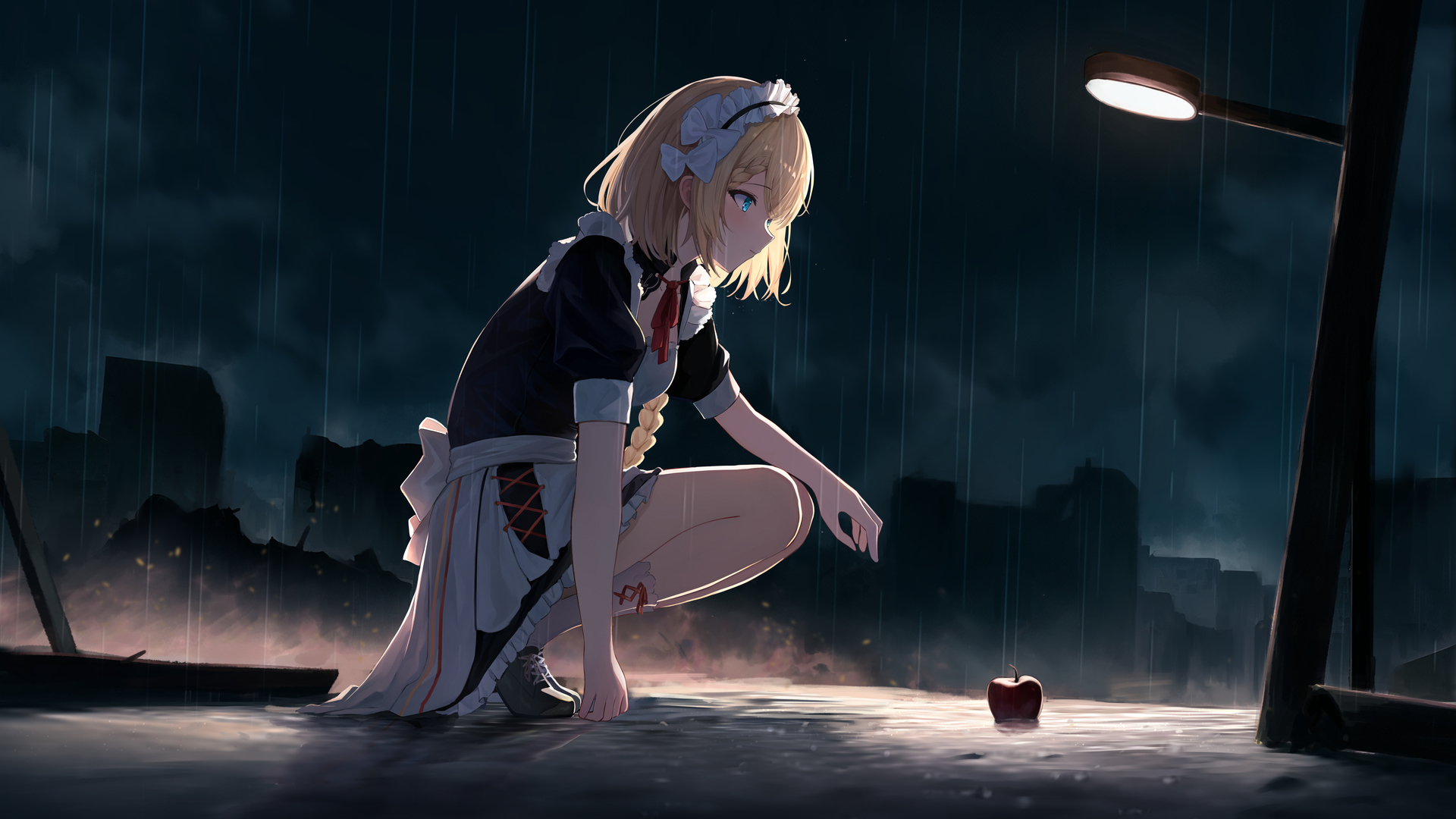 热门女佣服装 女佣 苹果 雨 简单的背景 极简主义 灯光 高清壁纸 3840×2160