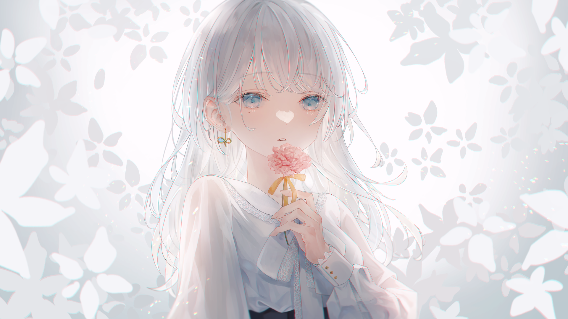 热门白发 蓝眼睛 动漫 白色背景 动漫女孩 AI艺术 高清壁纸 3840×2160