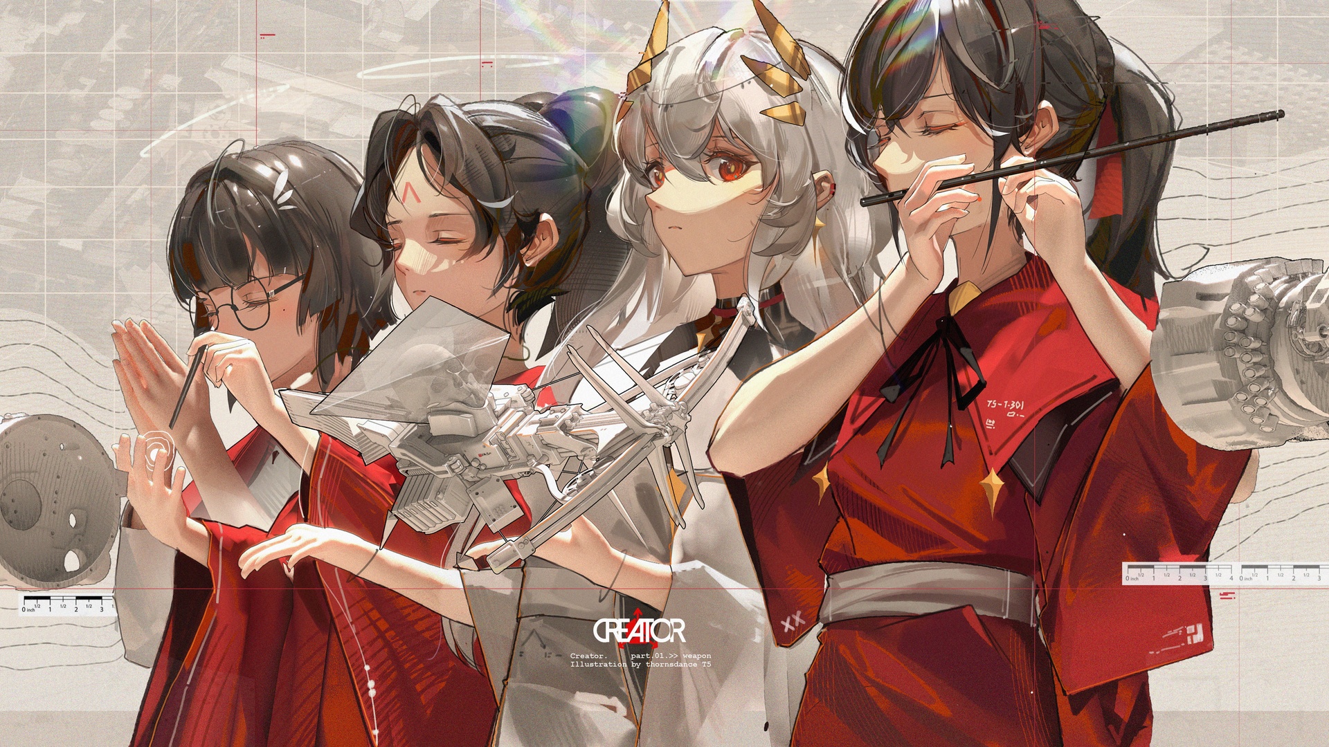 经典女性组合 动漫女孩 阵容 眼镜 长笛 黑发 高清壁纸 3840×2160