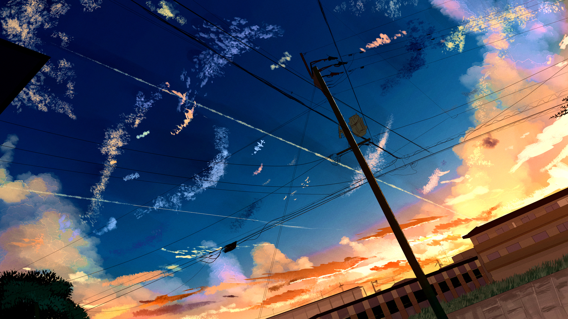 AI艺术 电线杆 云 日落 天空 4K高清壁纸 3840×2160