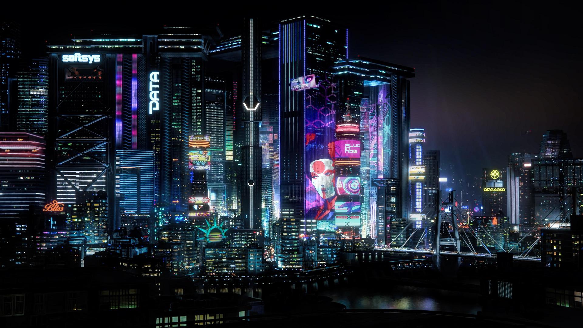 城市景观 夜晚 灯光 城市 城市灯光 桥梁 赛博朋克 4K高清壁纸 3840×2160
