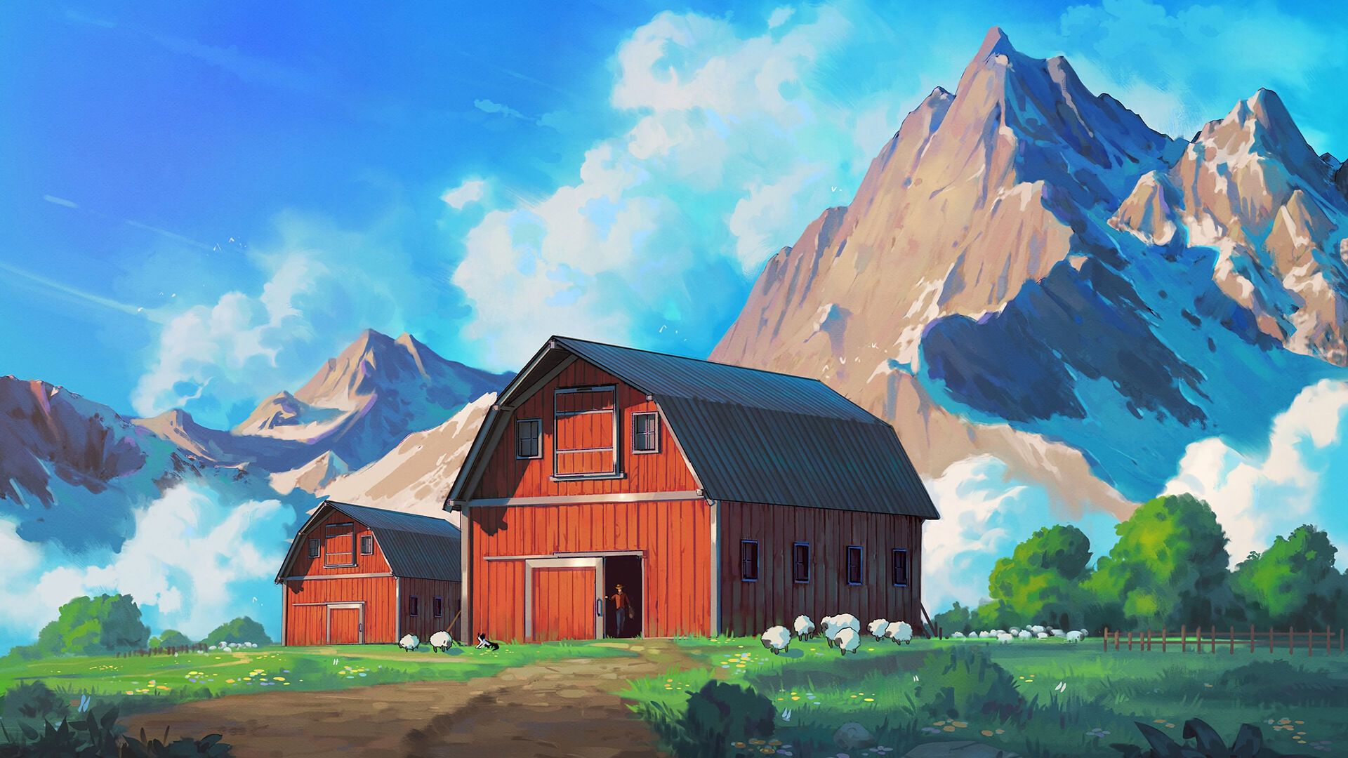绝美风景 自然 AI艺术 山 云 草 动物 壁纸 3840×2160
