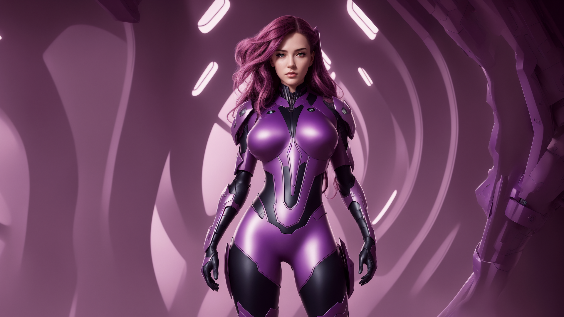 女人 艺术 紫色背景 未来主义 紧身衣 AI艺术 4K高清壁纸 3840×2160
