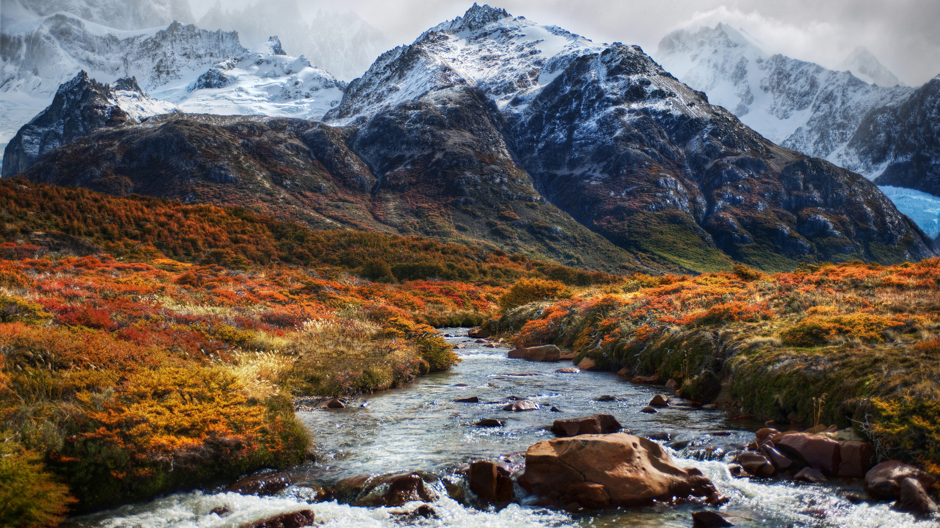绚丽河流 山脉 自然 雪山 风景 雪 4K壁纸 3840×2160