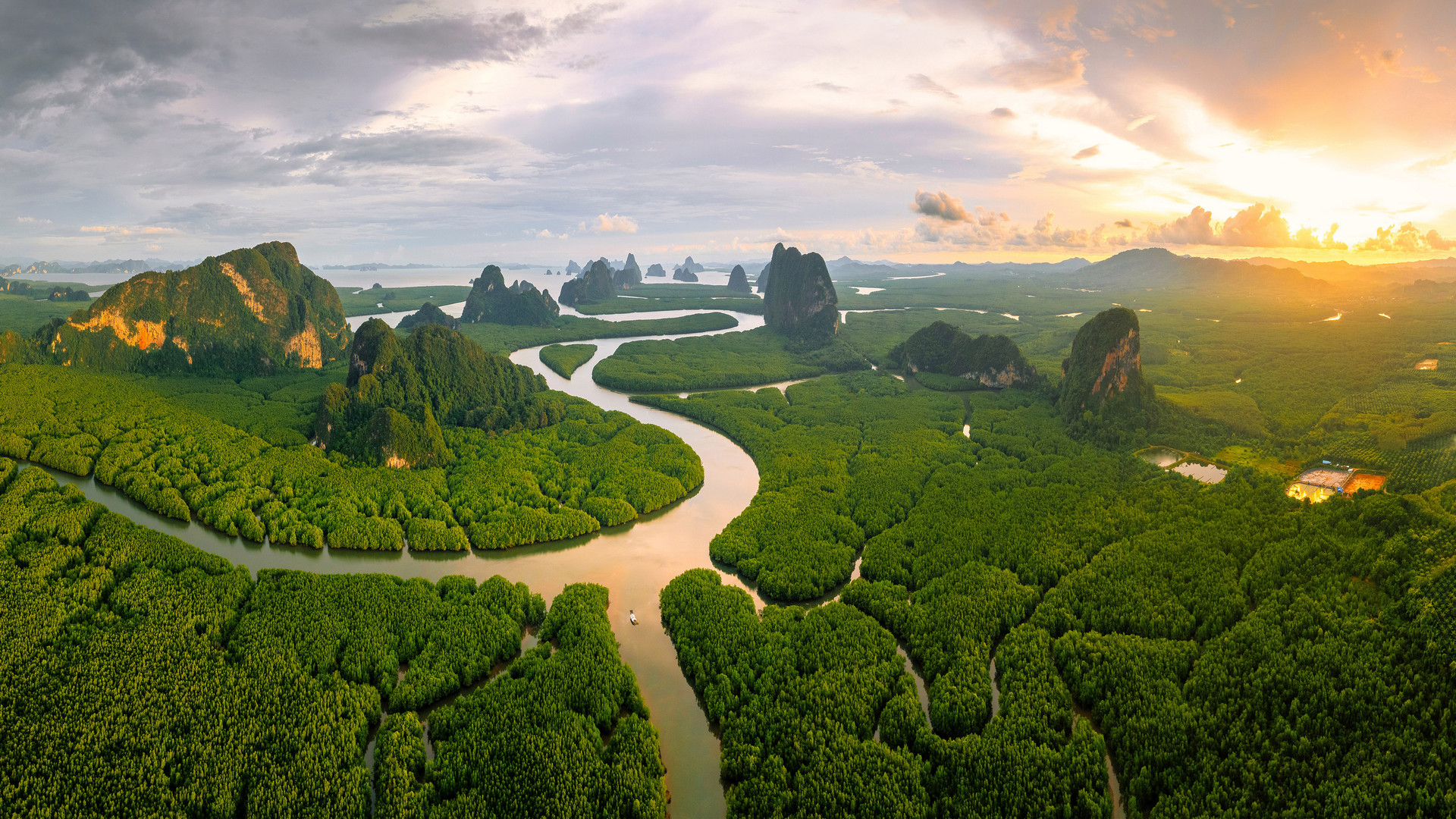 泰国 风景 自然 河流 森林 岩石 山脉 天空 云 日落 鸟瞰 4K壁纸 3840×2160