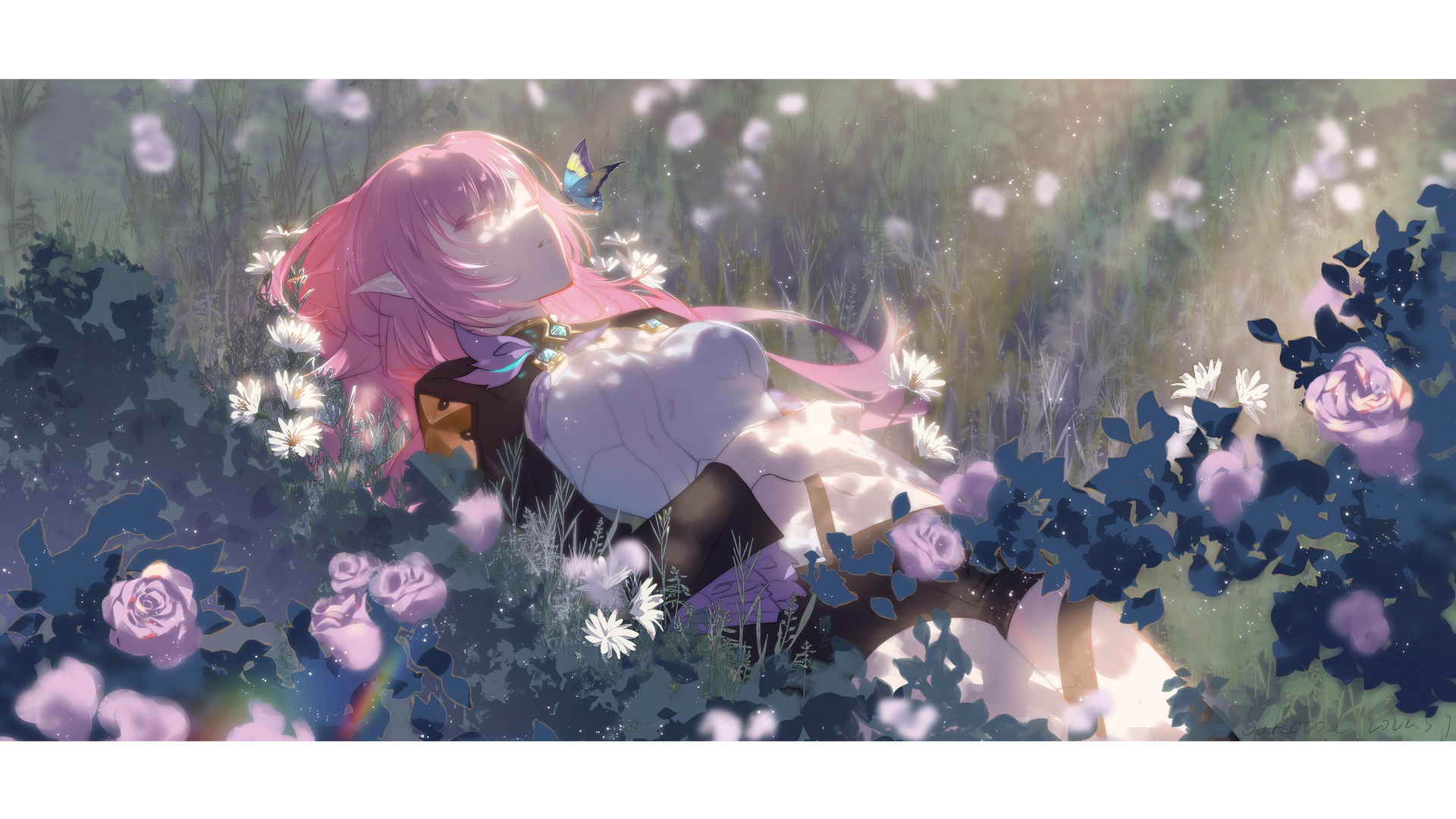 高清鲜花 树叶 阳光 蝴蝶 昆虫 本海冲击 壁纸 3840×2160