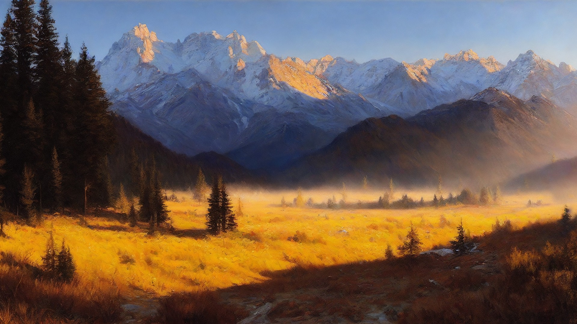 艺术 风景 黄金时间 山 油画风格 壁纸 3840×2160