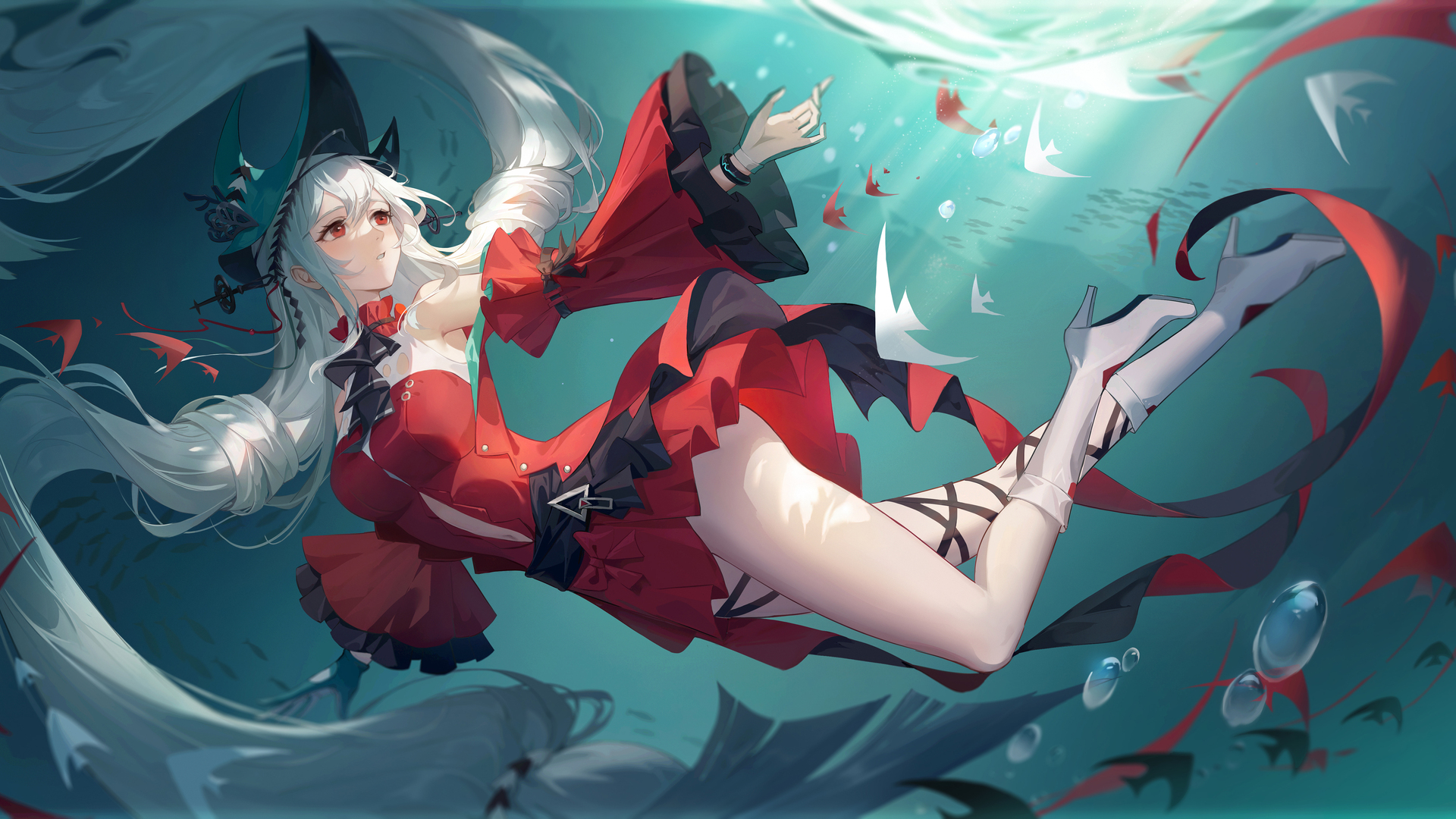 绝美动漫 动漫女孩 武士 斯卡迪 水下 连衣裙 桌面壁纸 3840×2160