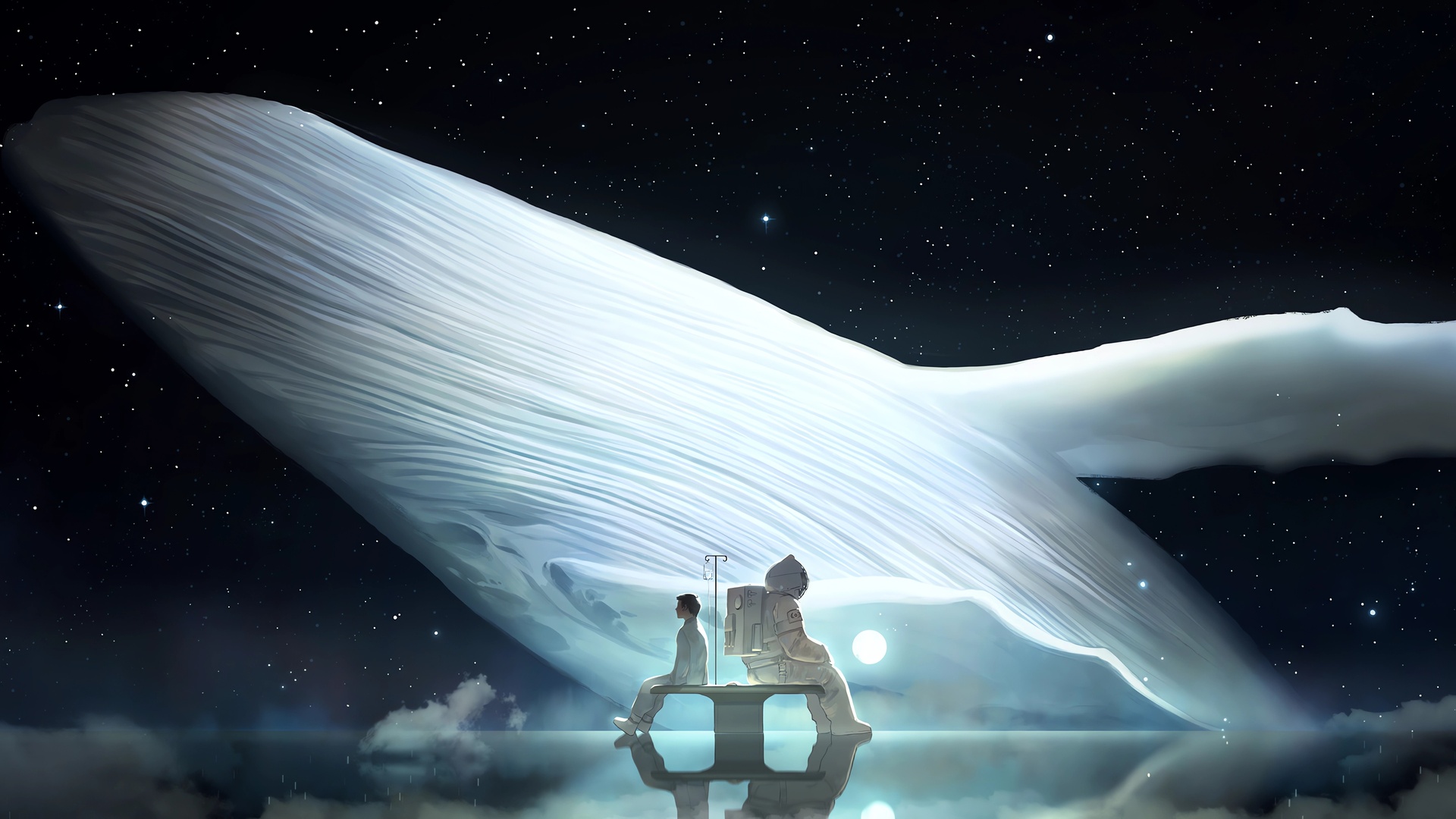宇航服 夜空 星星 天空 太空 倒影 动物 4K高清壁纸 3840×2160