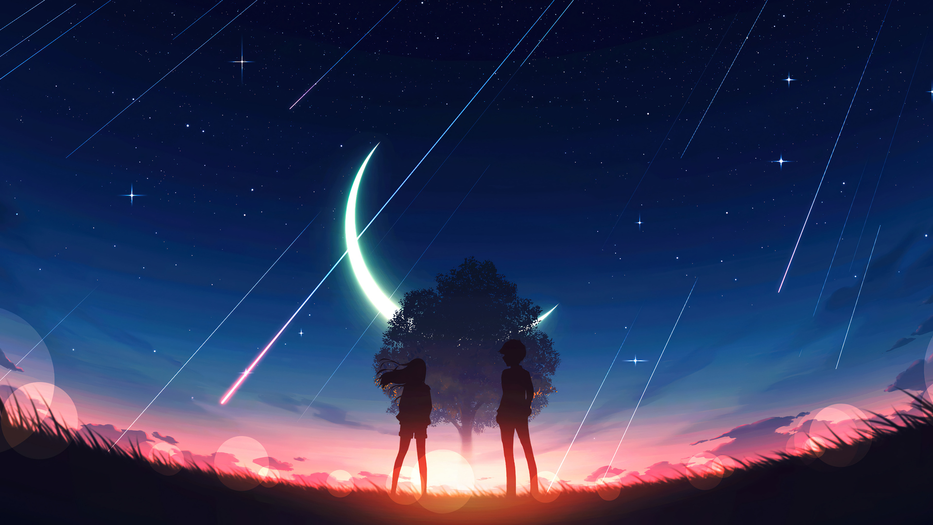 日落 星星 星夜 流星雨的夜晚 壁纸 3840×2160