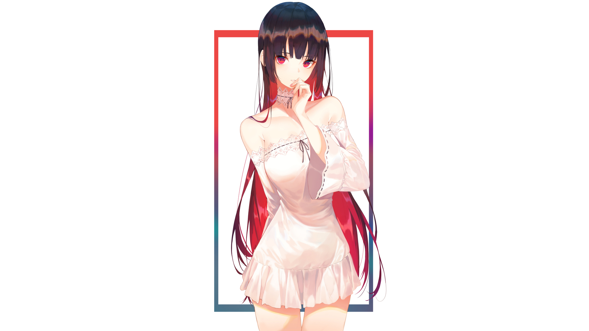 长发 红眼睛 多色头发 动漫 动漫女孩 连衣裙 壁纸 3840×2160