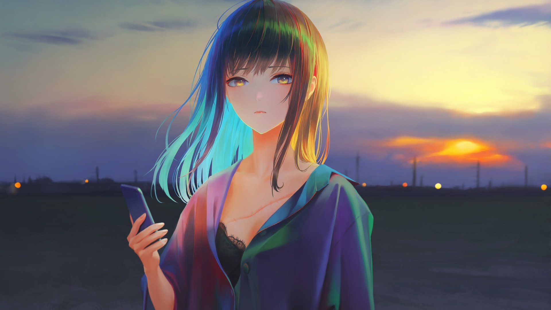 精选刘海 横山 动漫 动漫女孩 青色头发 4K壁纸 3840×2160
