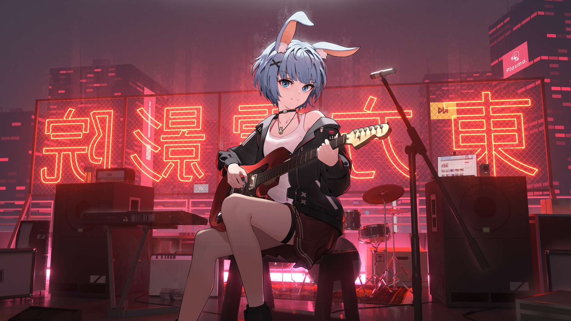 蓝头发 蓝眼睛 动漫 动漫女孩 兔耳朵 壁纸 3840×2160