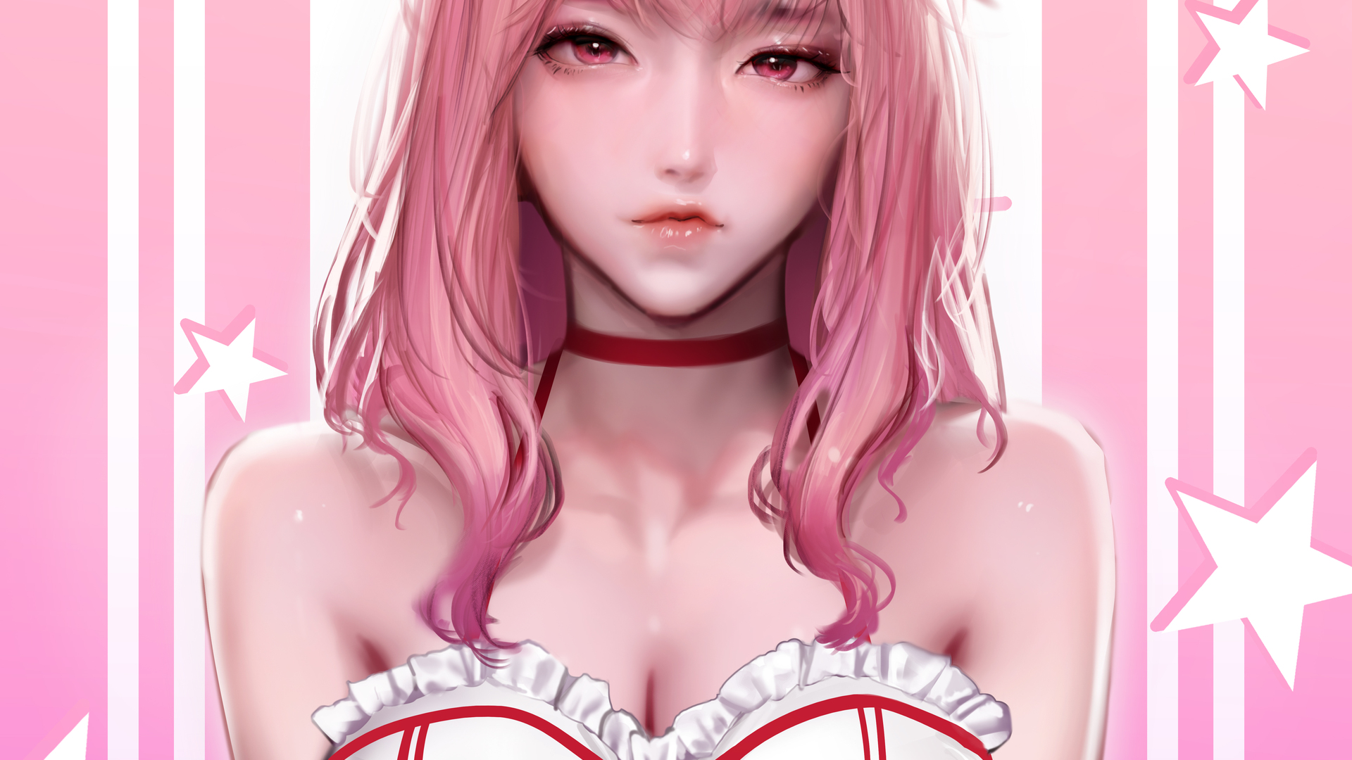 梦幻女孩 粉色头发 粉色眼睛 长发 绘画 AI艺术 4K高清壁纸 3840×2160