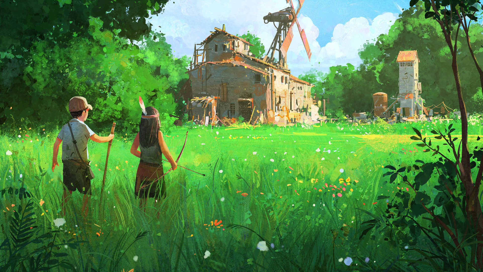 精选尼古拉·洛克森 儿童 男孩女孩在探险 破旧的房子 壁纸 3840×2160