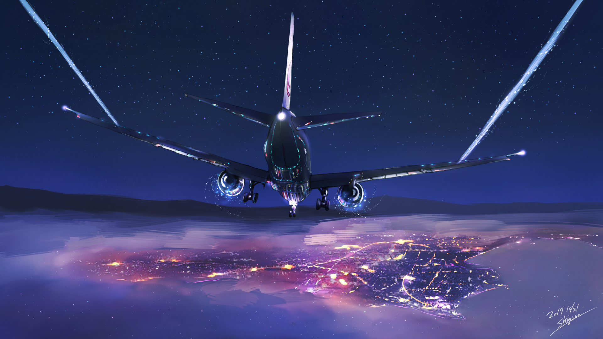 热门城市 云 天空 城市灯光 星星 夜晚 绘画 电脑 高清壁纸 3840×2160