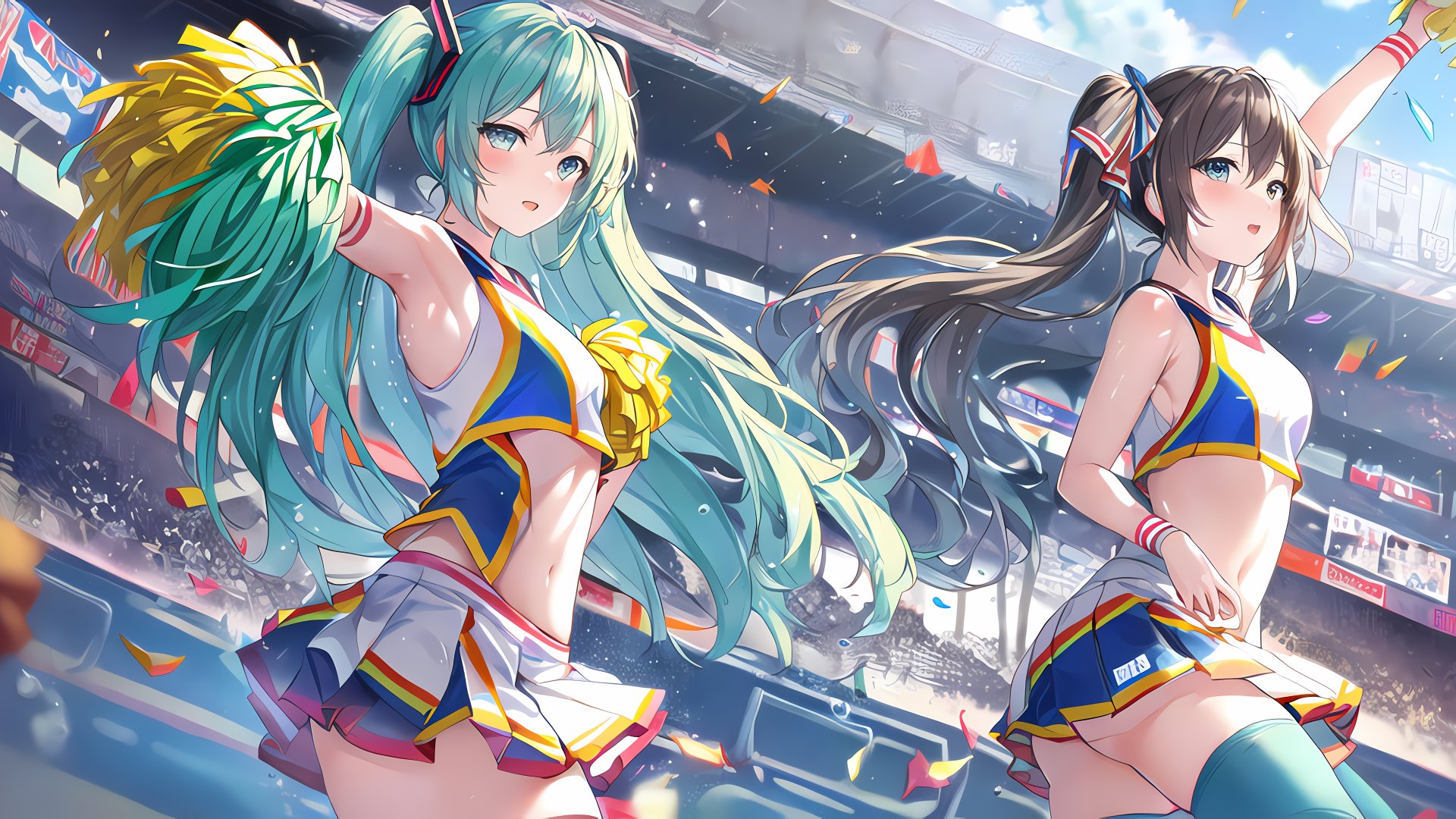 经典啦啦队 小提琴 五彩纸屑 动漫女孩 双尾 艺术 电脑 壁纸 15360×7680