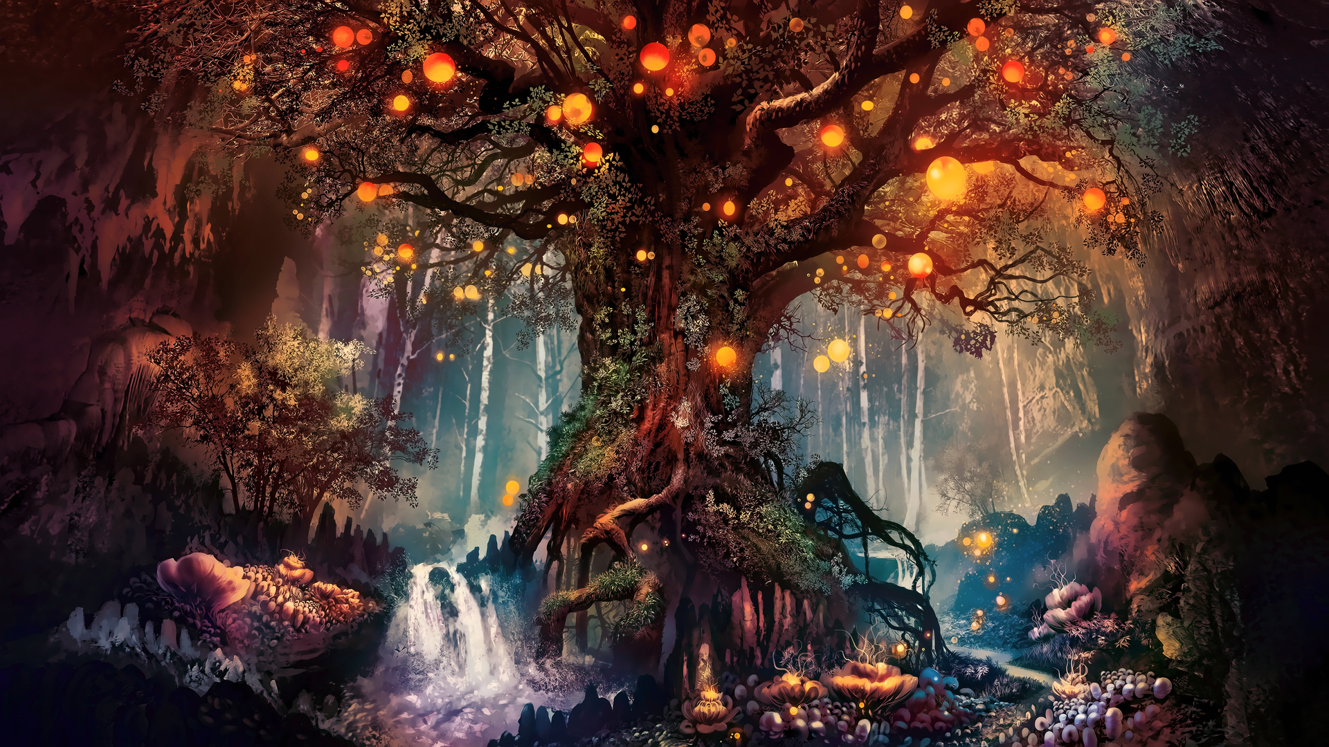 绚丽奇幻艺术 扇形艺术 树木 自然 电脑 4K壁纸 3840×2160