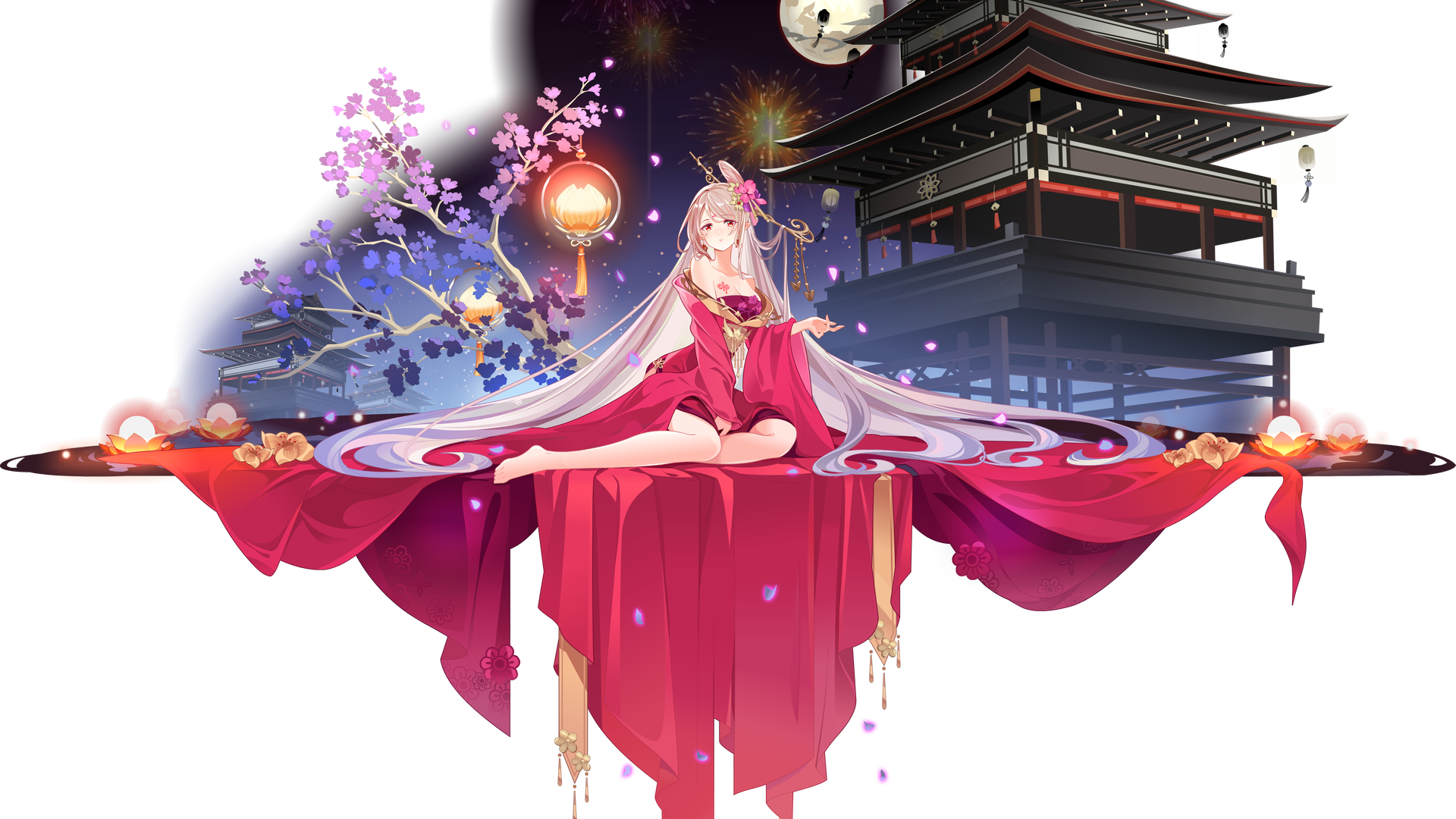 热门红眼睛 长发 中国服装 动漫女孩 月亮 光环明星 电脑 4K壁纸 4406×3614