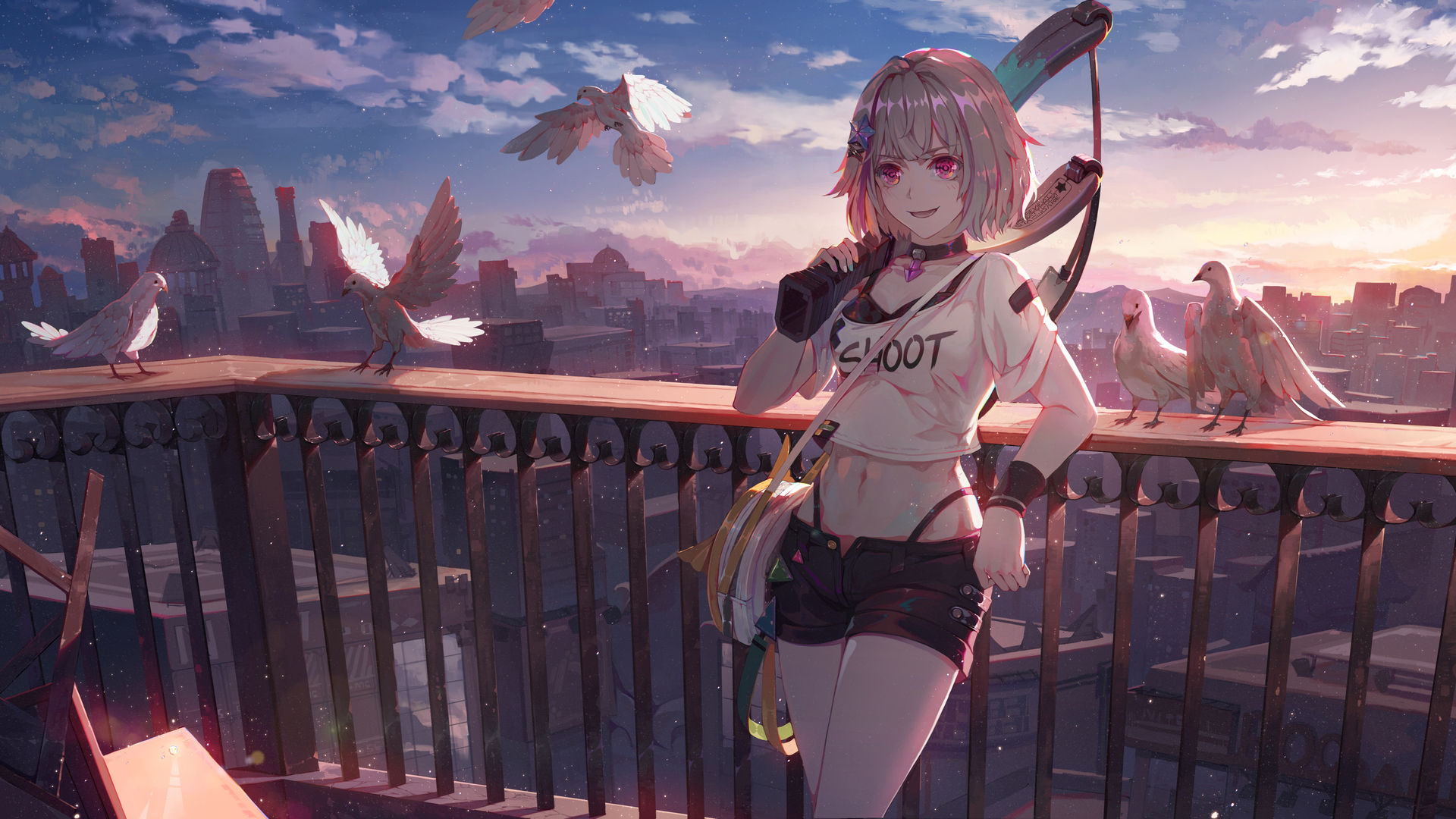 热门红眼睛 原创人物 短发 动漫 动漫女孩 银发 电脑 高清壁纸 5040×2634