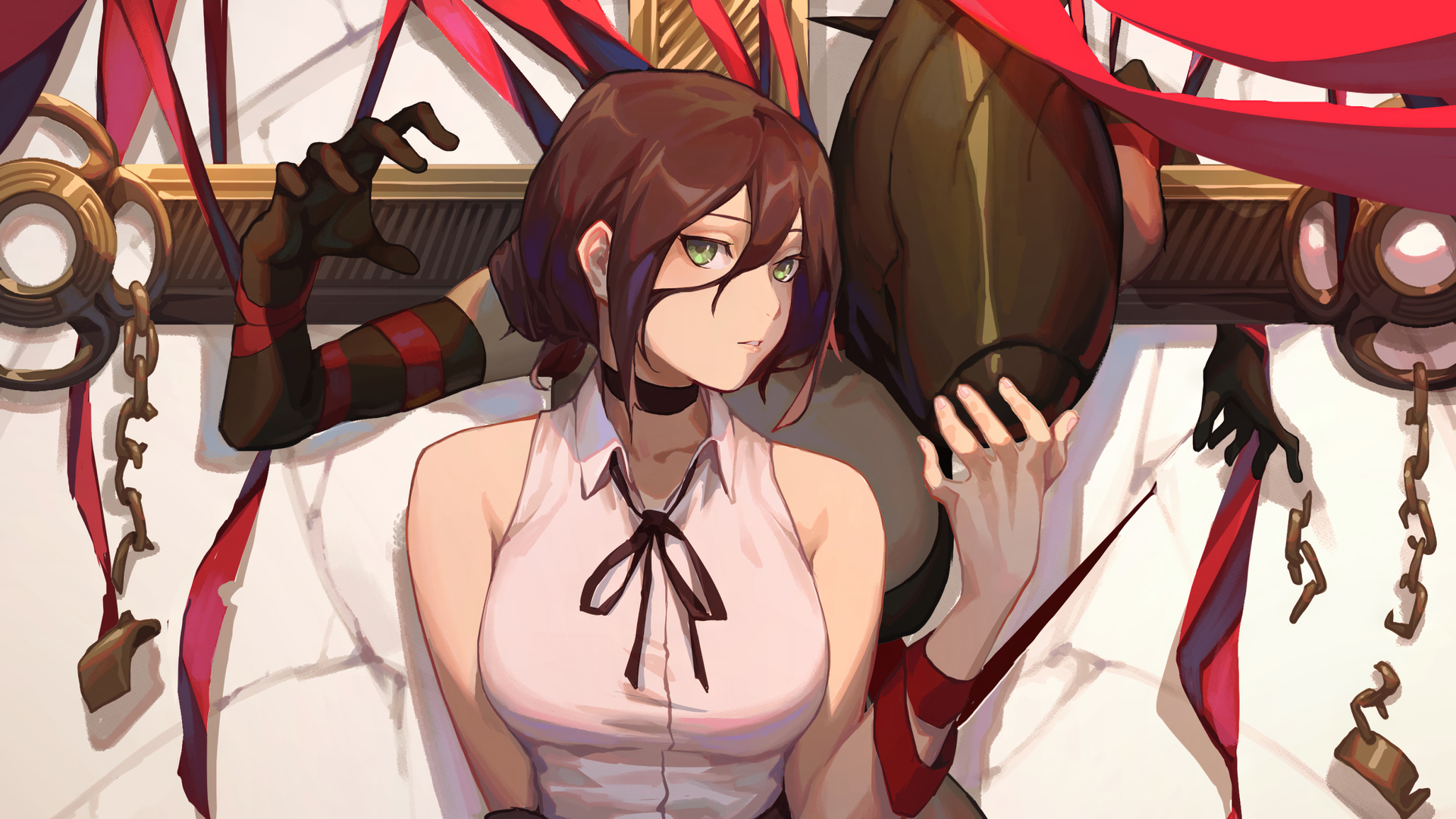 绚丽黑发 电锯人 炸弹魔鬼 校服 红丝带 动漫女孩 电脑 无水印壁纸 3840×2160
