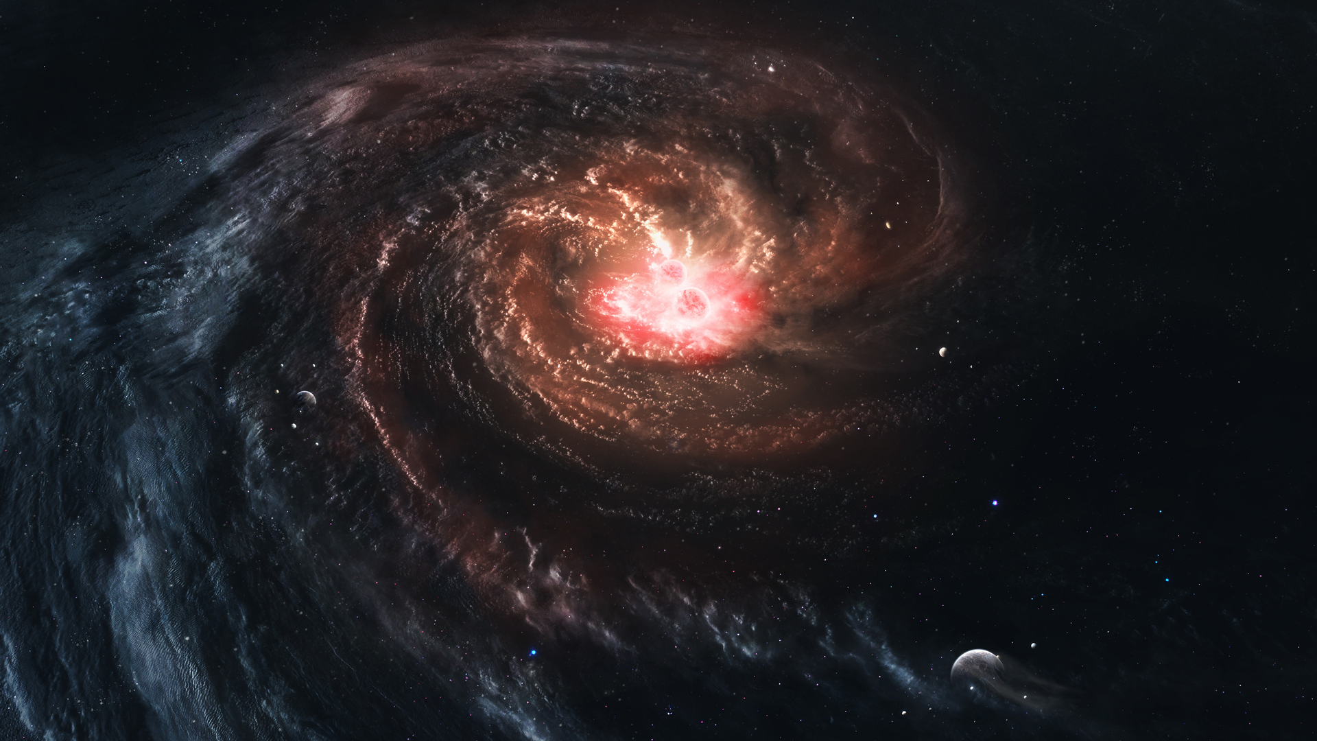 科幻 太空 太阳 恒星 伽利 红色 橙色 蓝色 黑色 黑洞 电脑 无水印壁纸 3840×2560