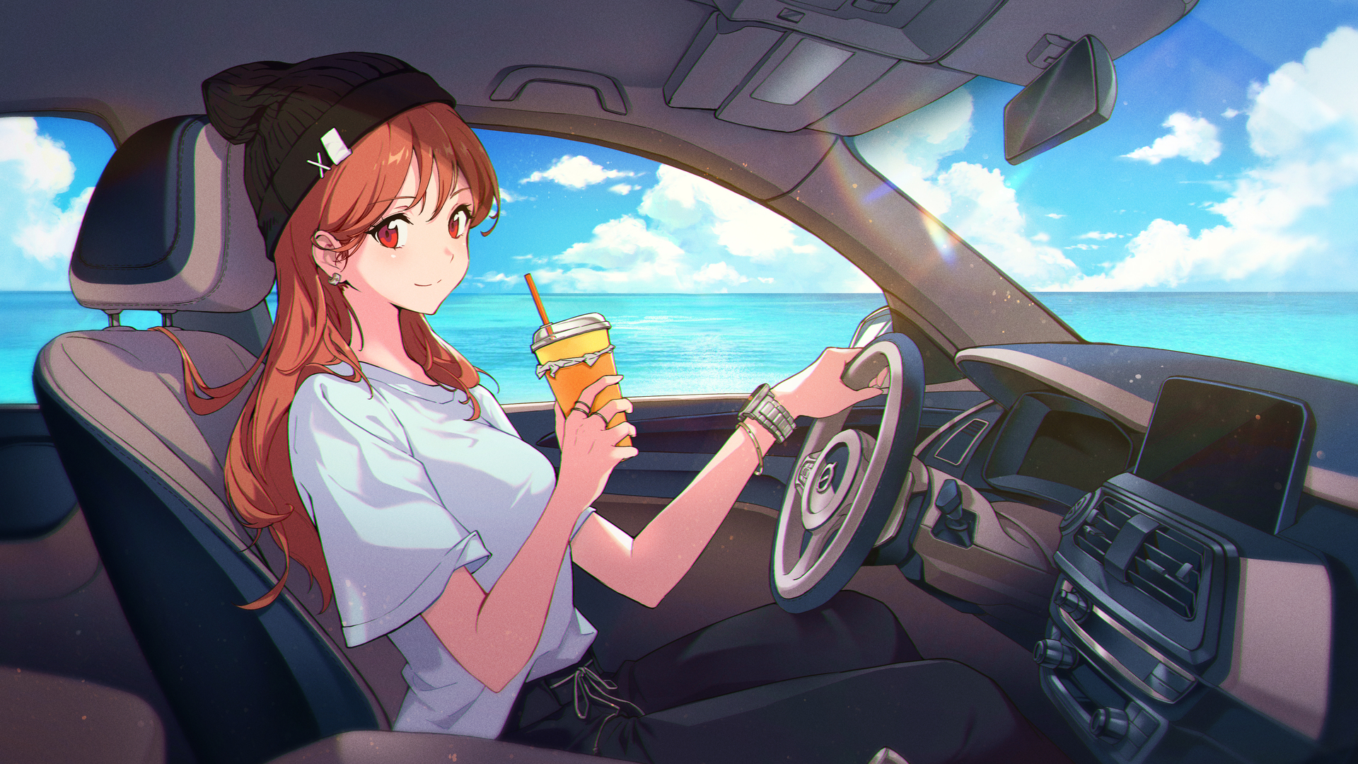 汽车 驾驶车辆的女孩 饮料 电脑 壁纸 3944×2254
