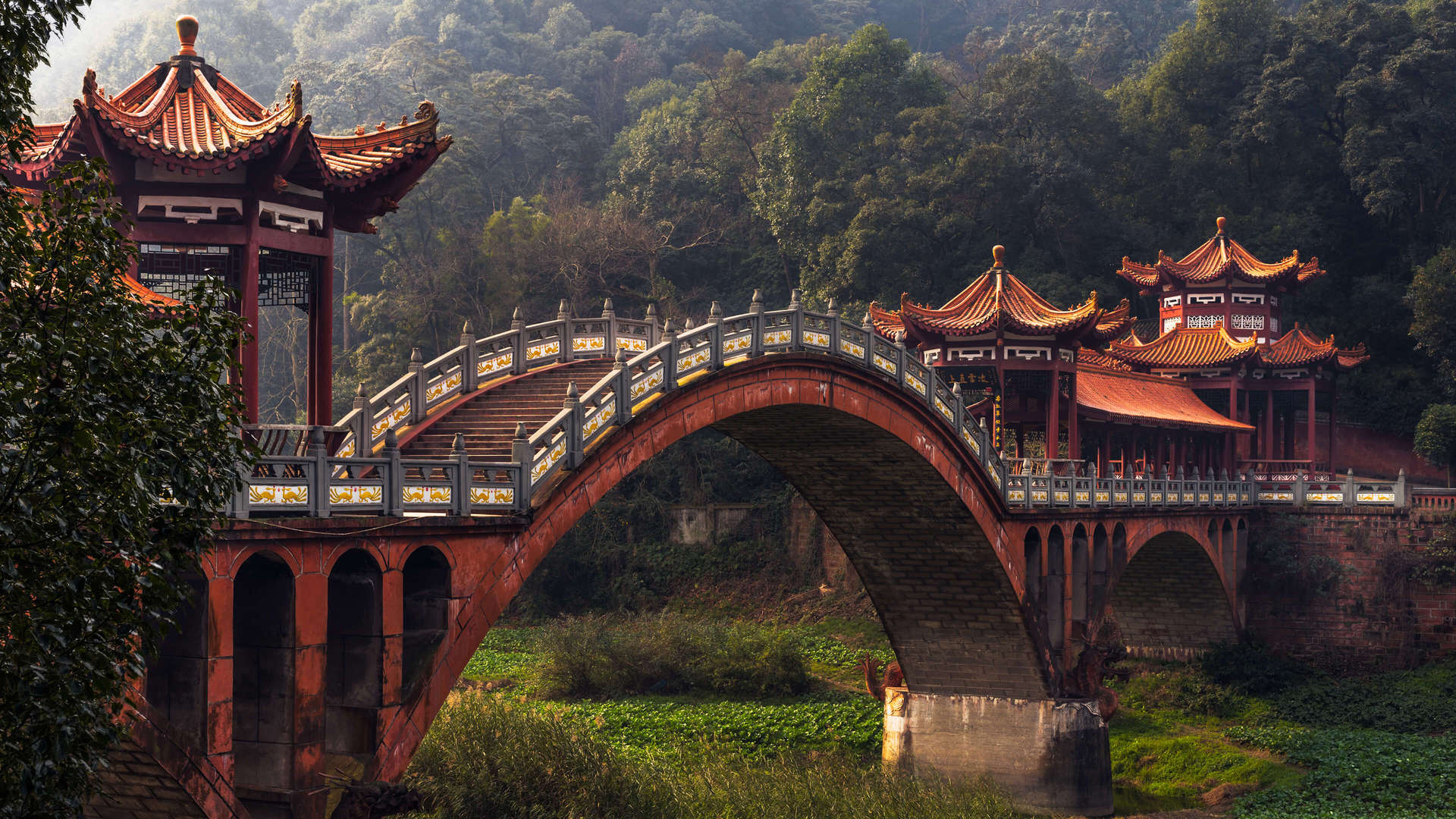 热门中国 自然 桥梁 森林 树木 亚洲建筑 电脑 高清壁纸 3840×2160